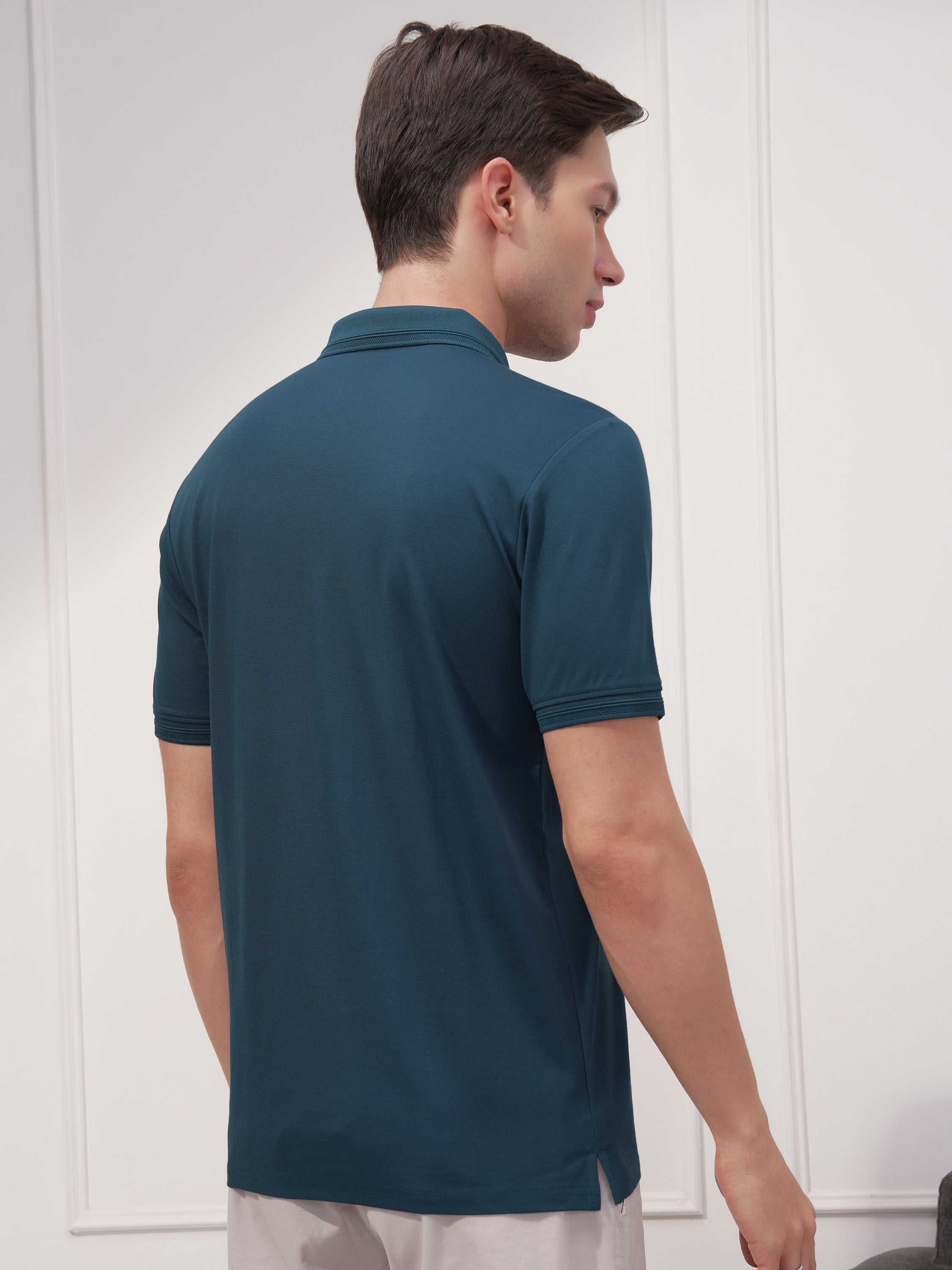 Highlander Men Teal Solid Polo Collar T-Shirt - Teal - Image 3