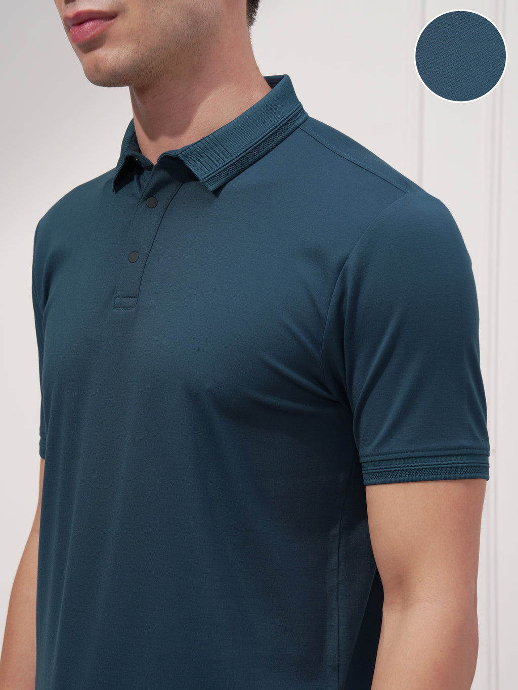 Highlander Men Teal Solid Polo Collar T-Shirt - Teal - Image 5