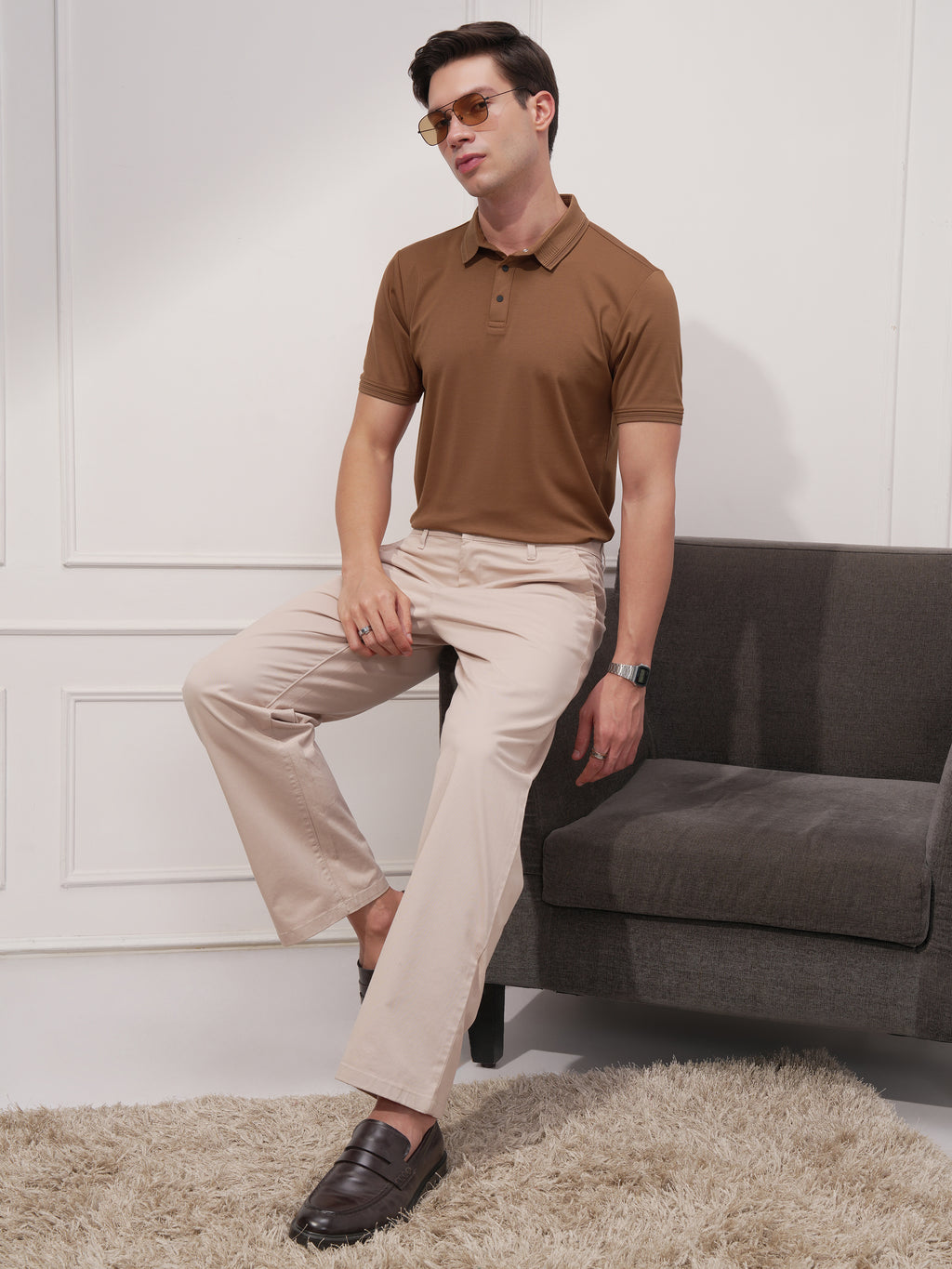 Highlander Men Brown Solid Polo Collar T-Shirt - Brown - Image 2