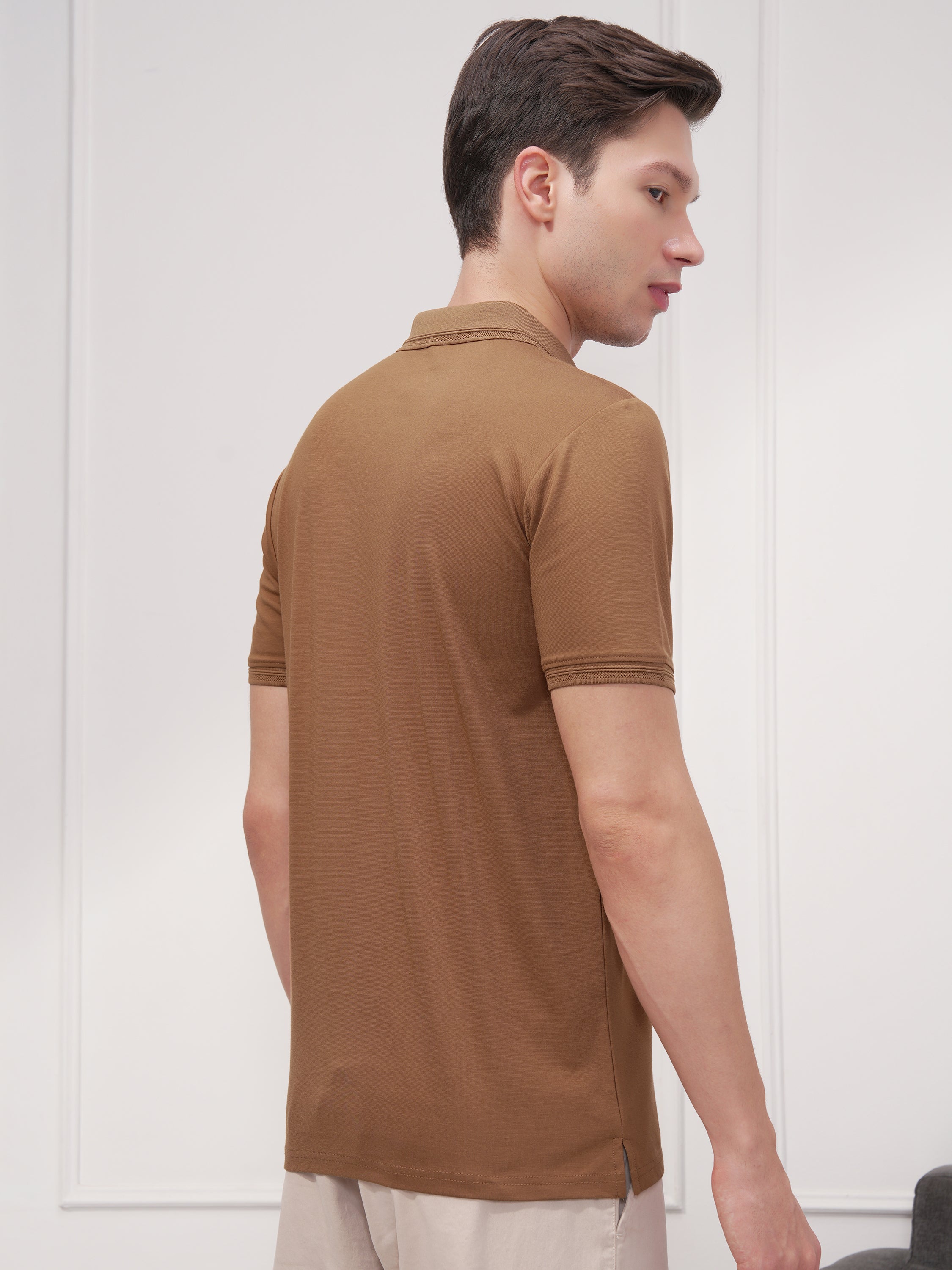 Highlander Men Brown Solid Polo Collar T-Shirt - Brown - Image 3