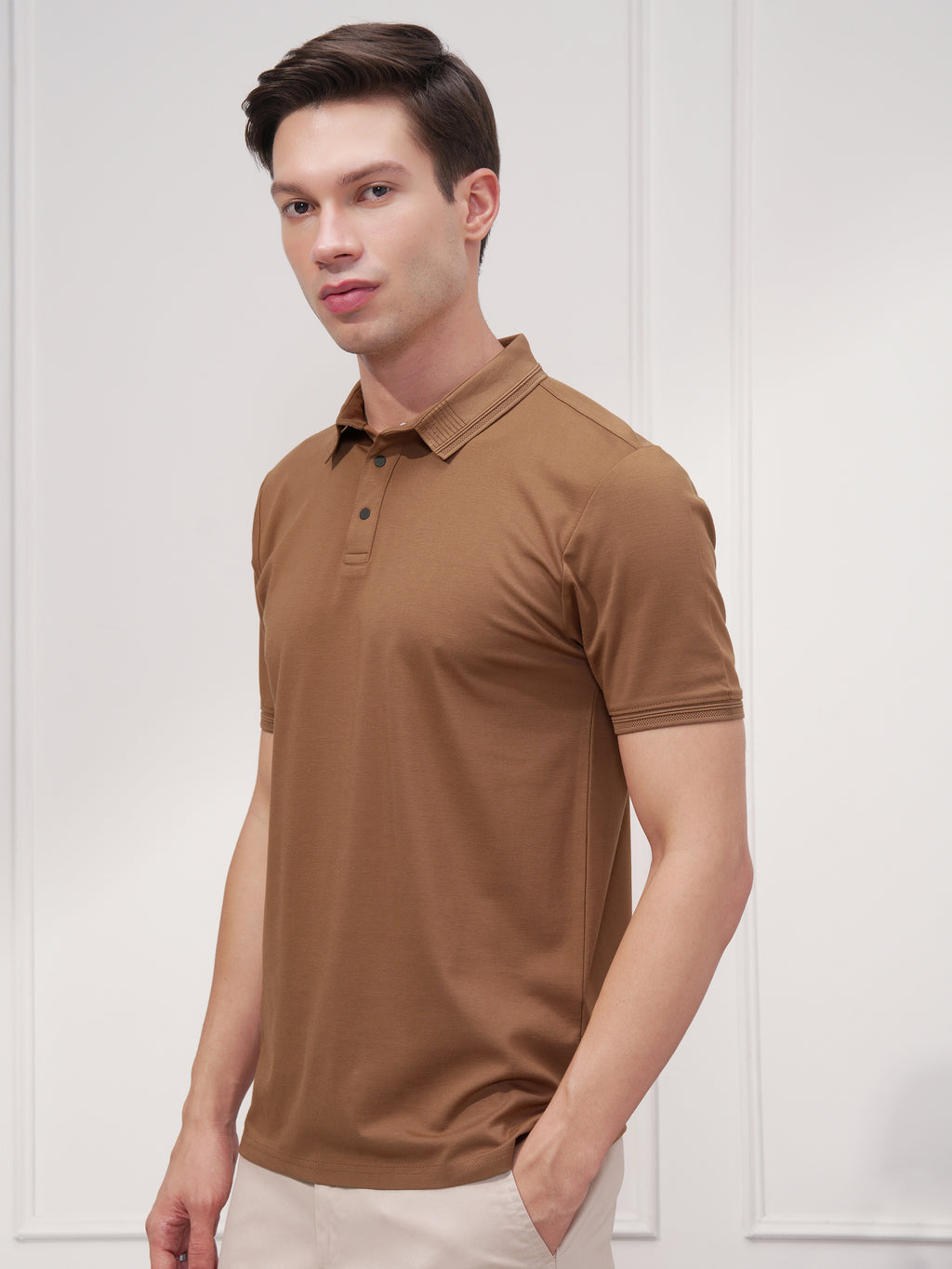 Highlander Men Brown Solid Polo Collar T-Shirt - Brown - Image 4