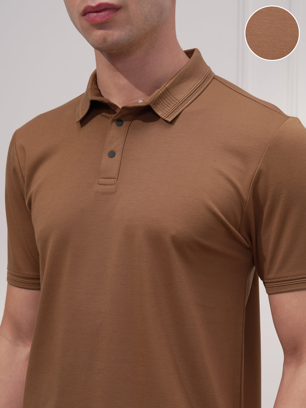 Highlander Men Brown Solid Polo Collar T-Shirt - Brown - Image 5