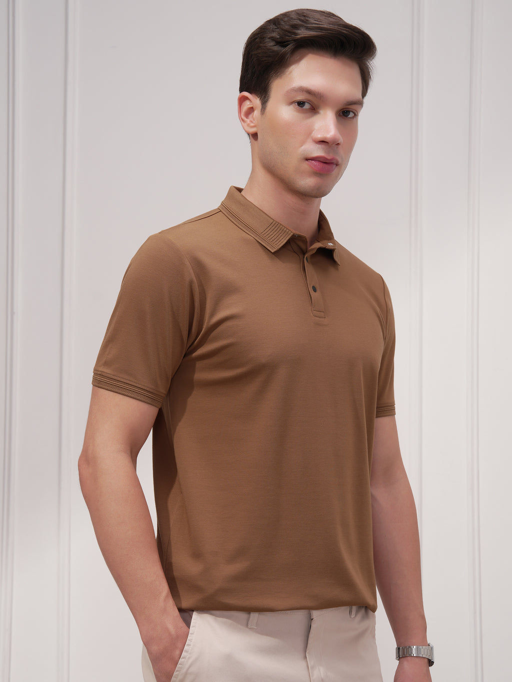 Highlander Men Brown Solid Polo Collar T-Shirt - Brown - Image 6