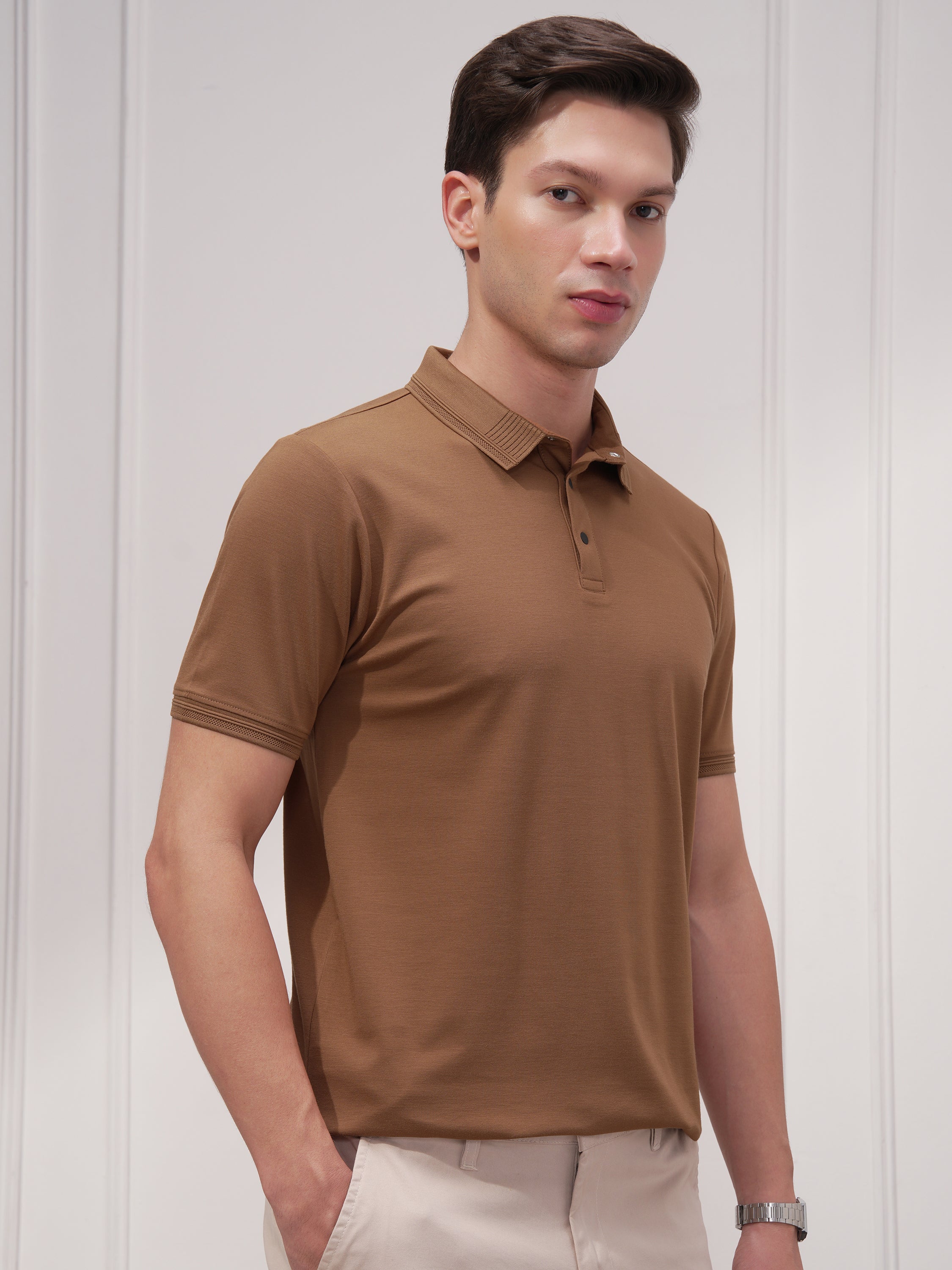 Highlander Men Brown Solid Polo Collar T-Shirt - Brown - Image 6