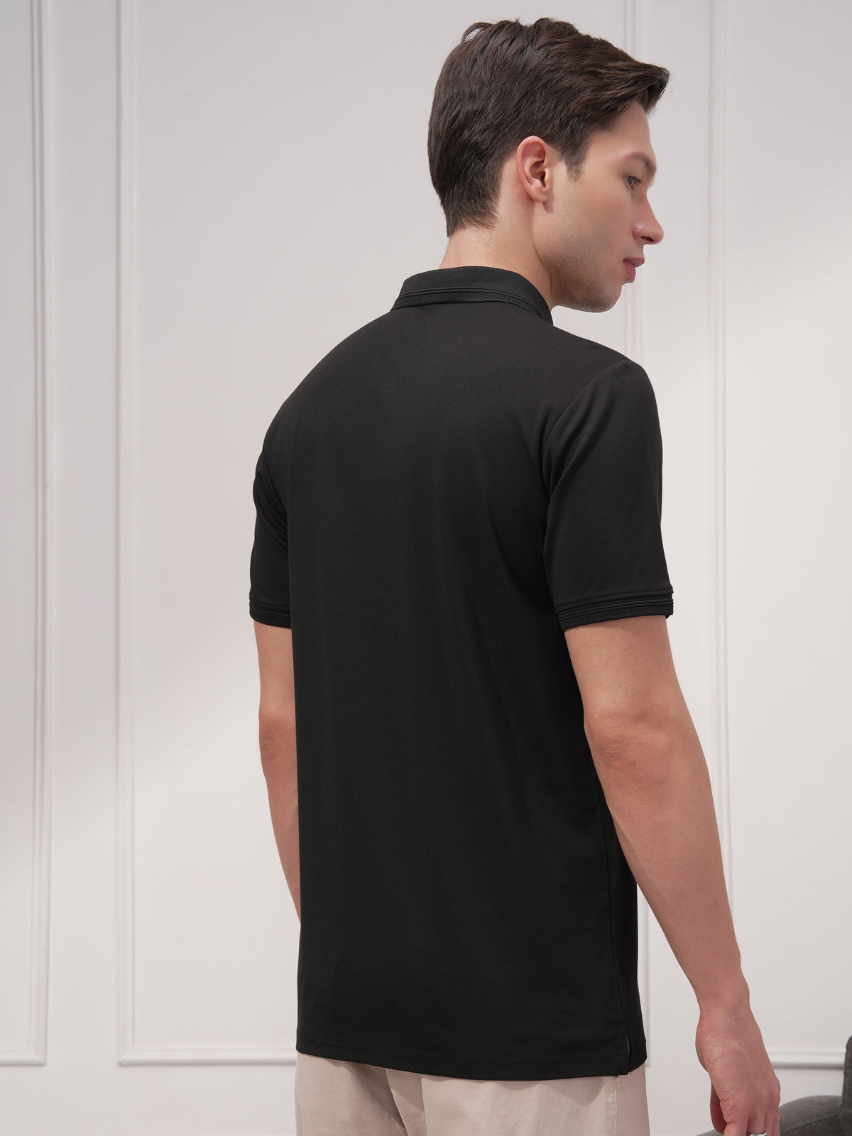 Highlander Men Black Solid Polo Collar T-Shirt - Black - Image 3