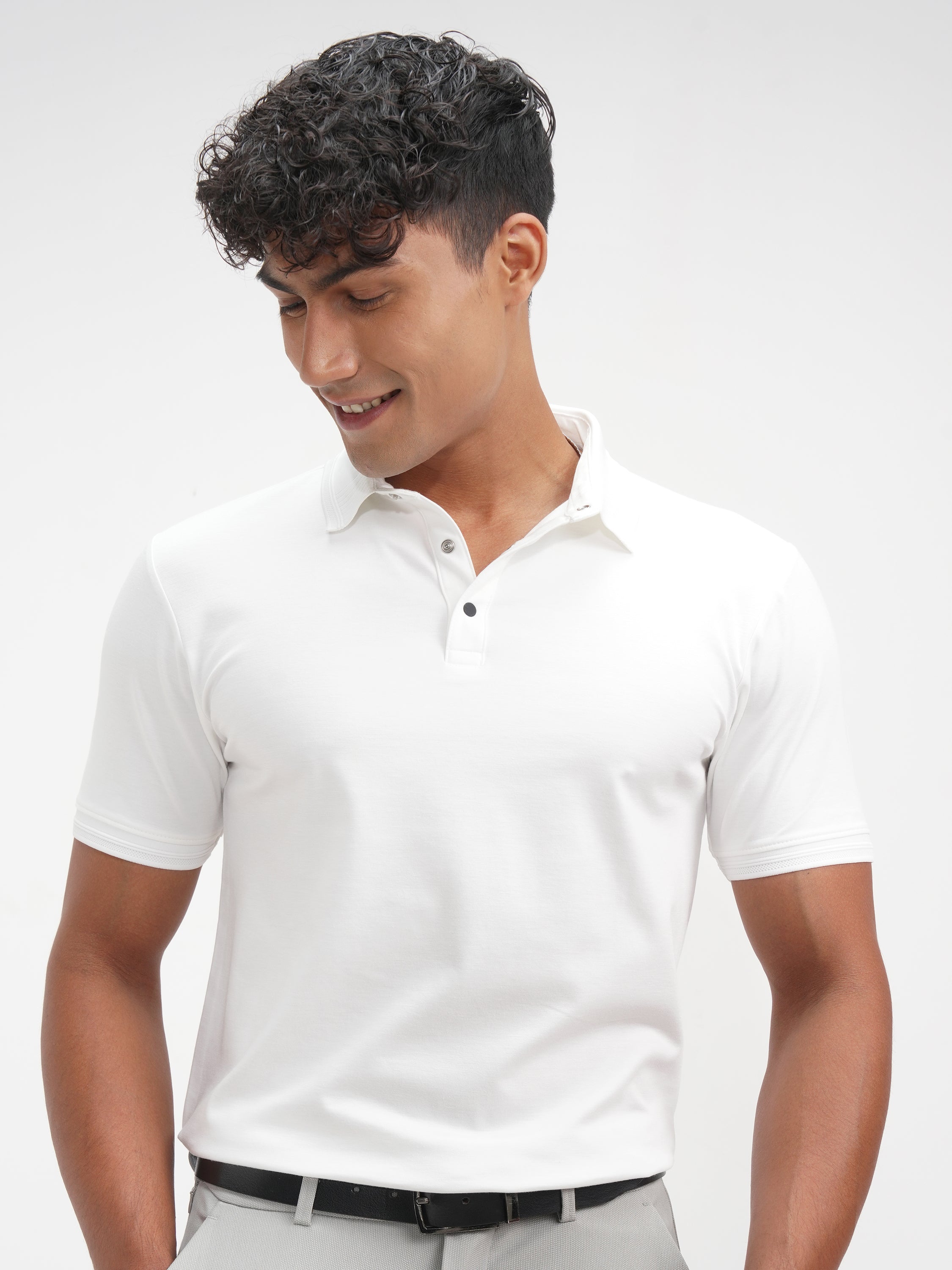 Highlander Men White Solid Polo Collar T-Shirt - White - Image 1