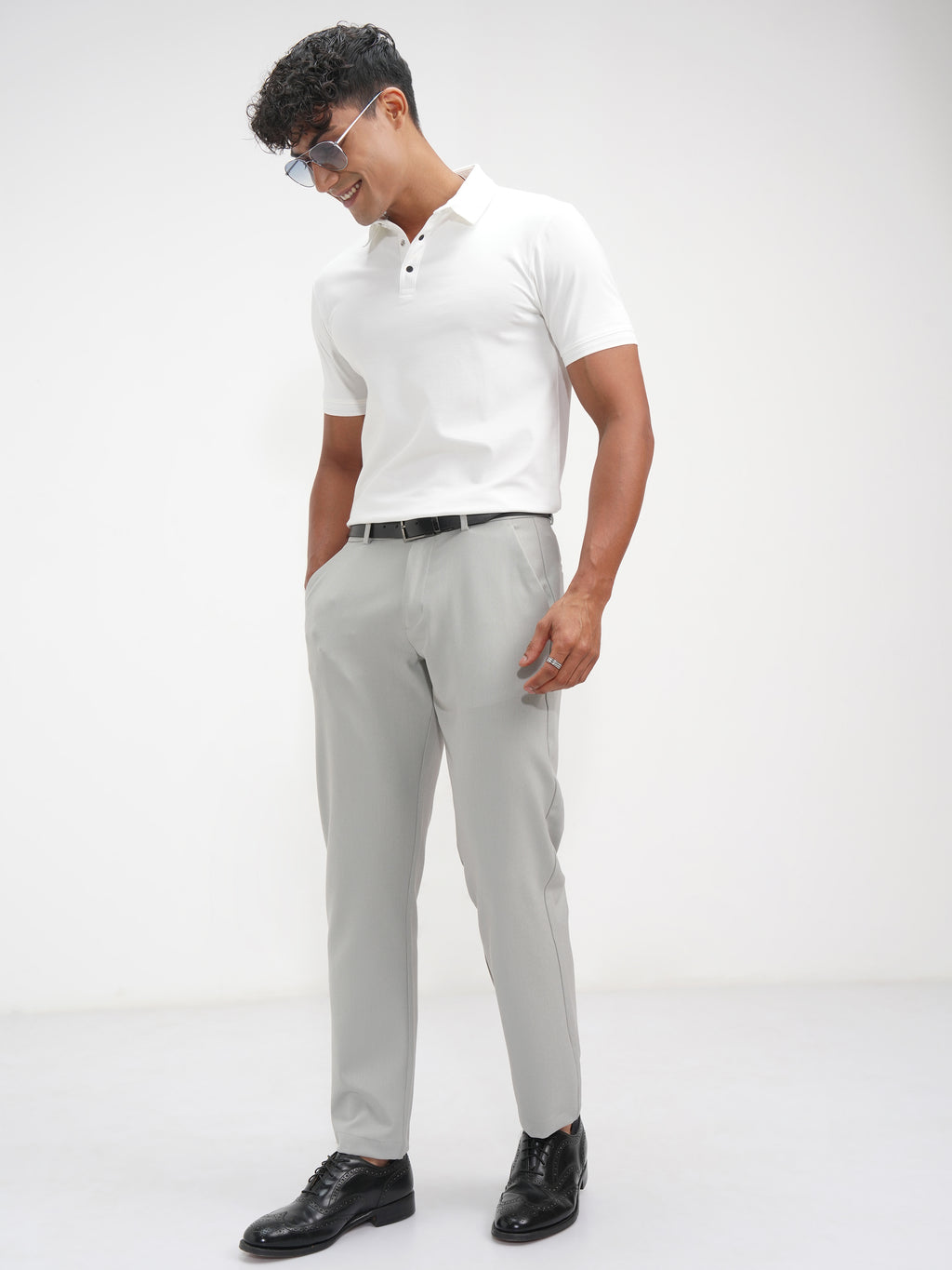 Highlander Men White Solid Polo Collar T-Shirt - White - Image 2