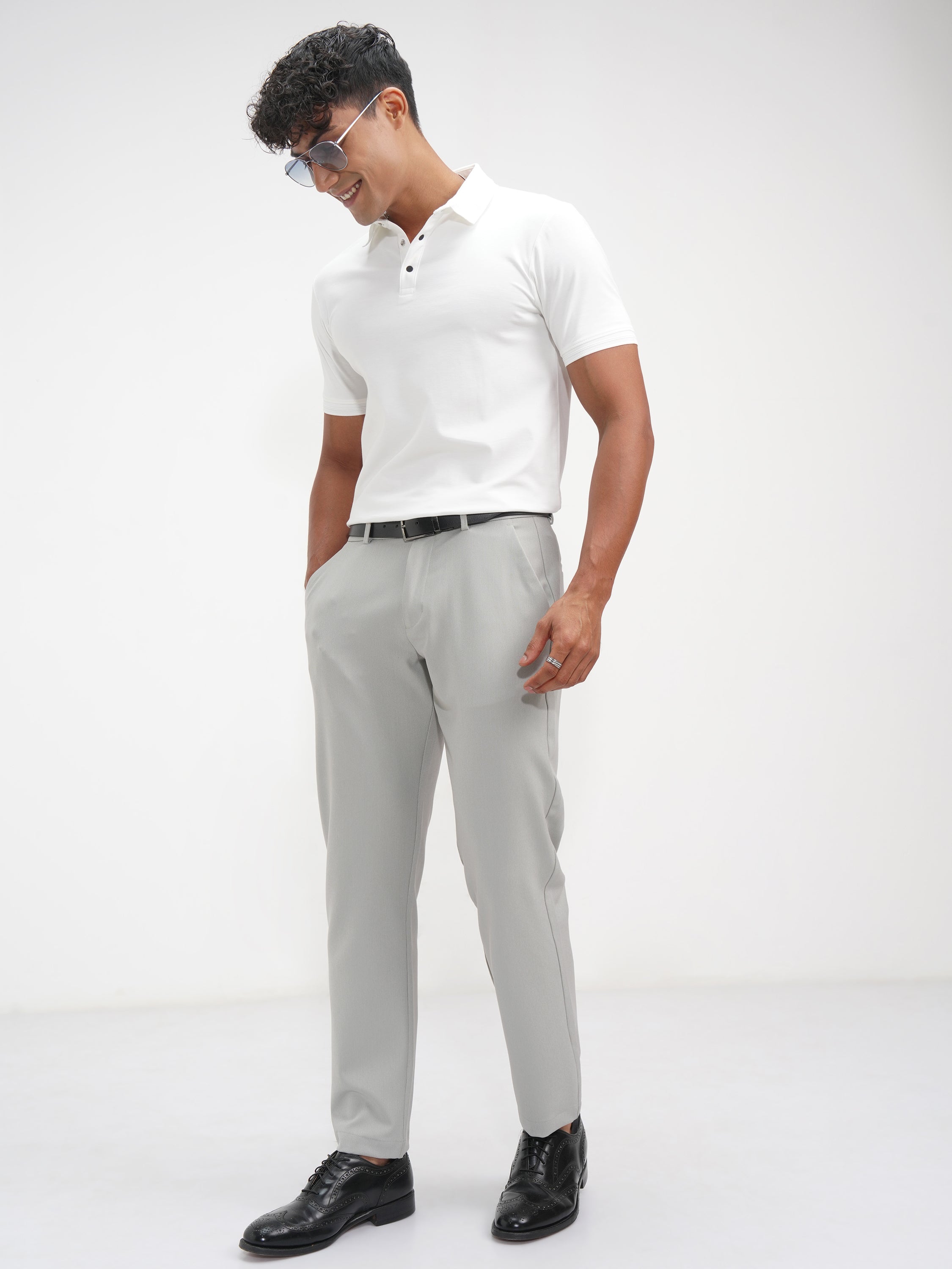 Highlander Men White Solid Polo Collar T-Shirt - White - Image 2