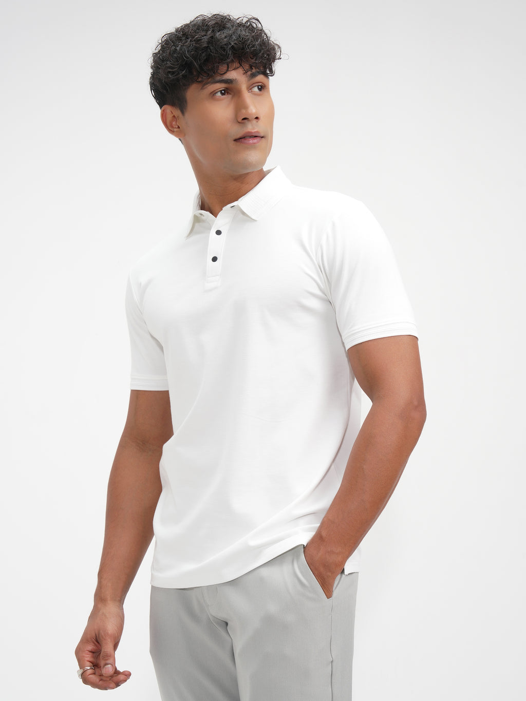 Highlander Men White Solid Polo Collar T-Shirt - White - Image 4