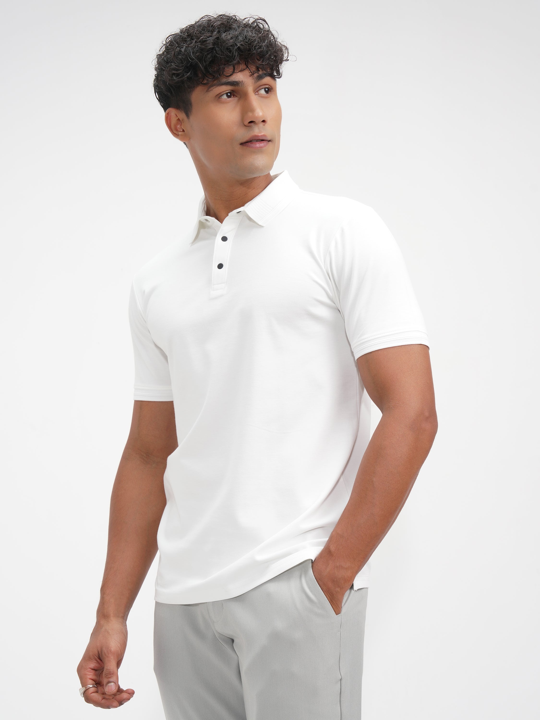 Highlander Men White Solid Polo Collar T-Shirt - White - Image 4