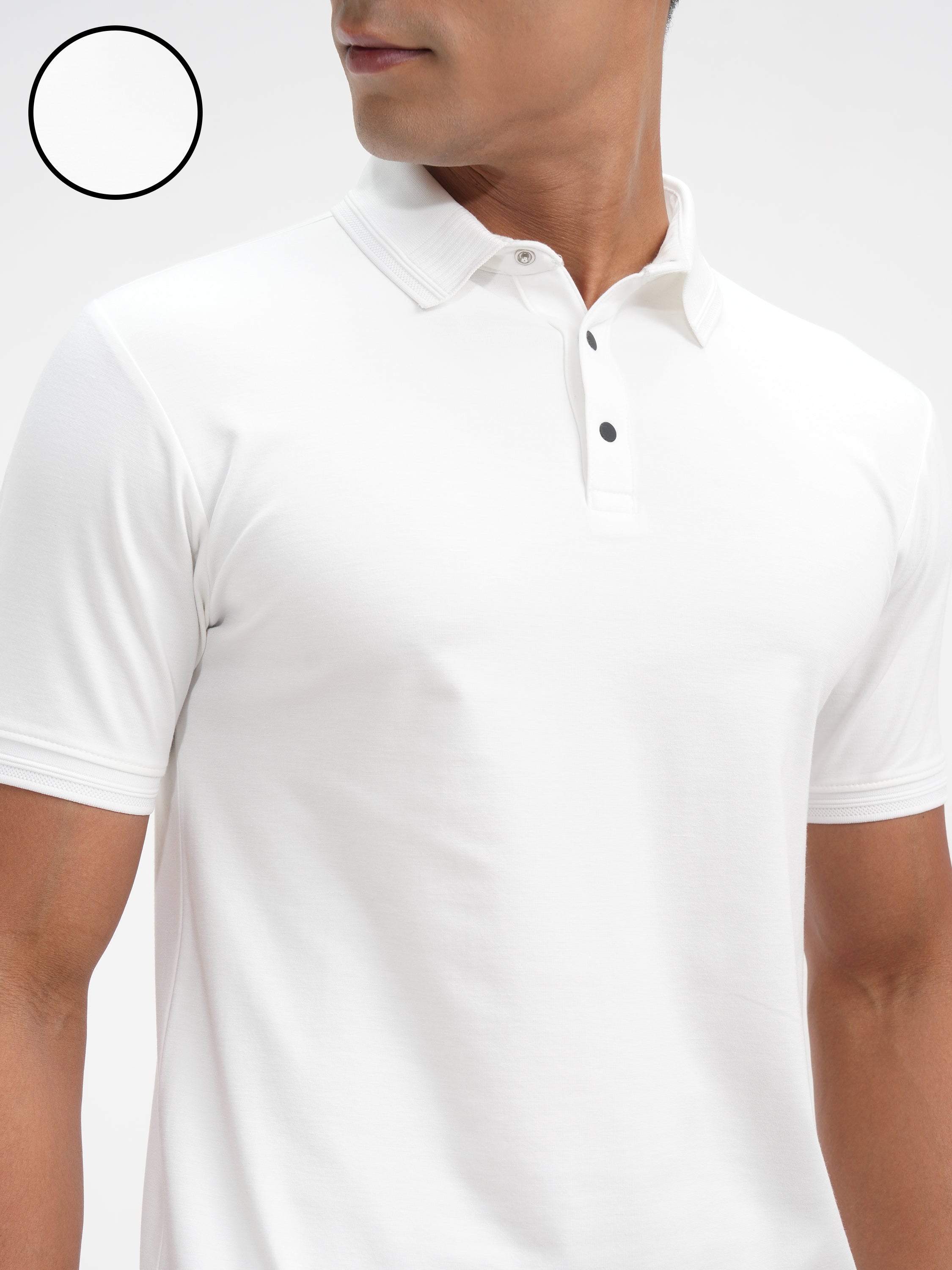 Highlander Men White Solid Polo Collar T-Shirt - White - Image 5