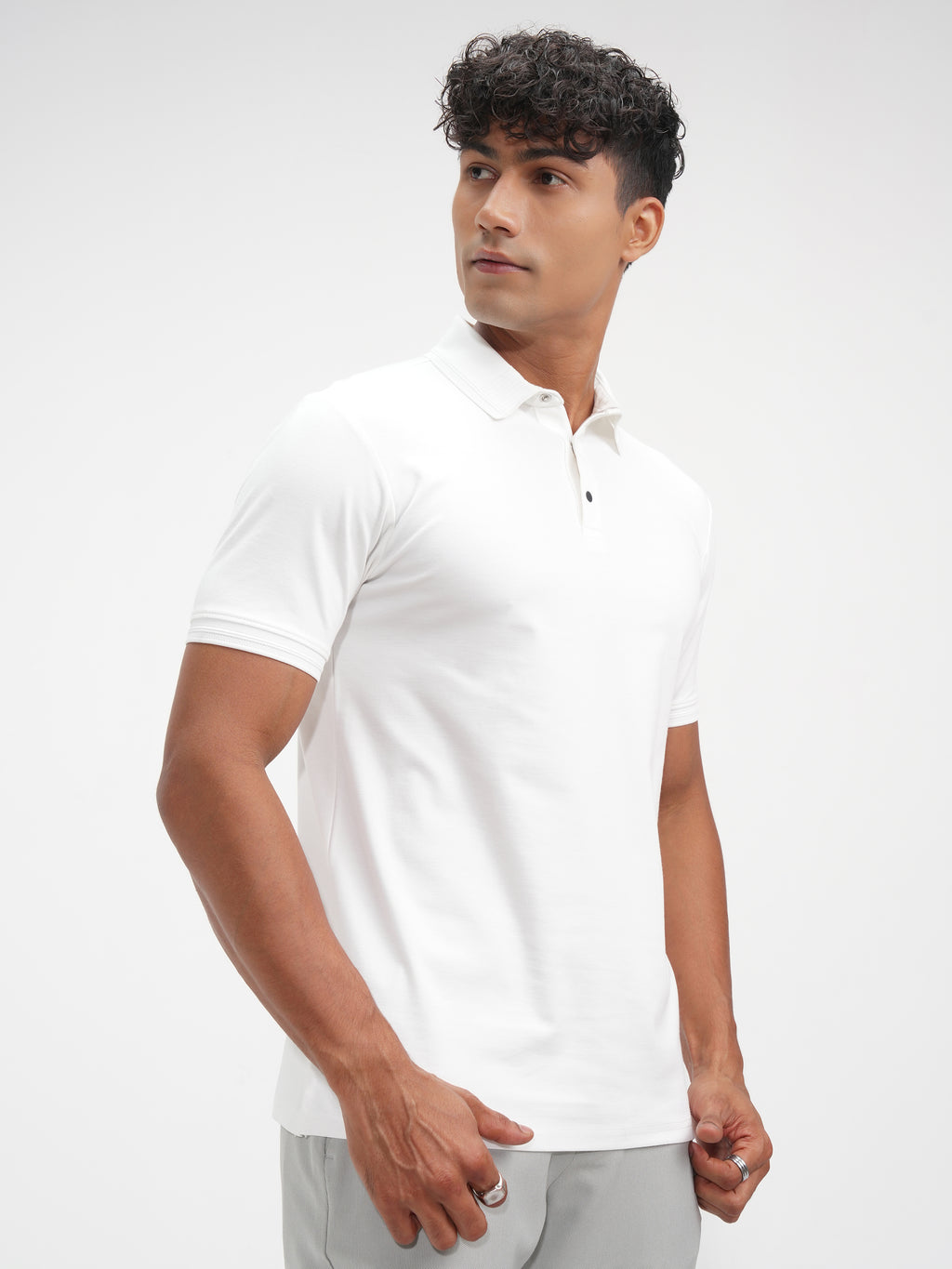 Highlander Men White Solid Polo Collar T-Shirt - White - Image 6