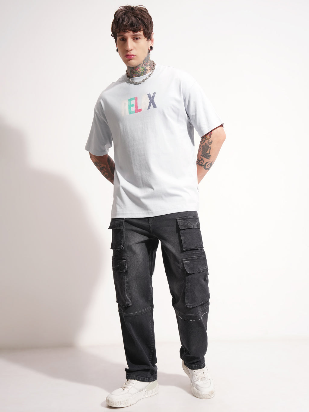 Highlander Men Grey Printed Round Neck Oversized Fit T-Shirt - Grey - Image 2