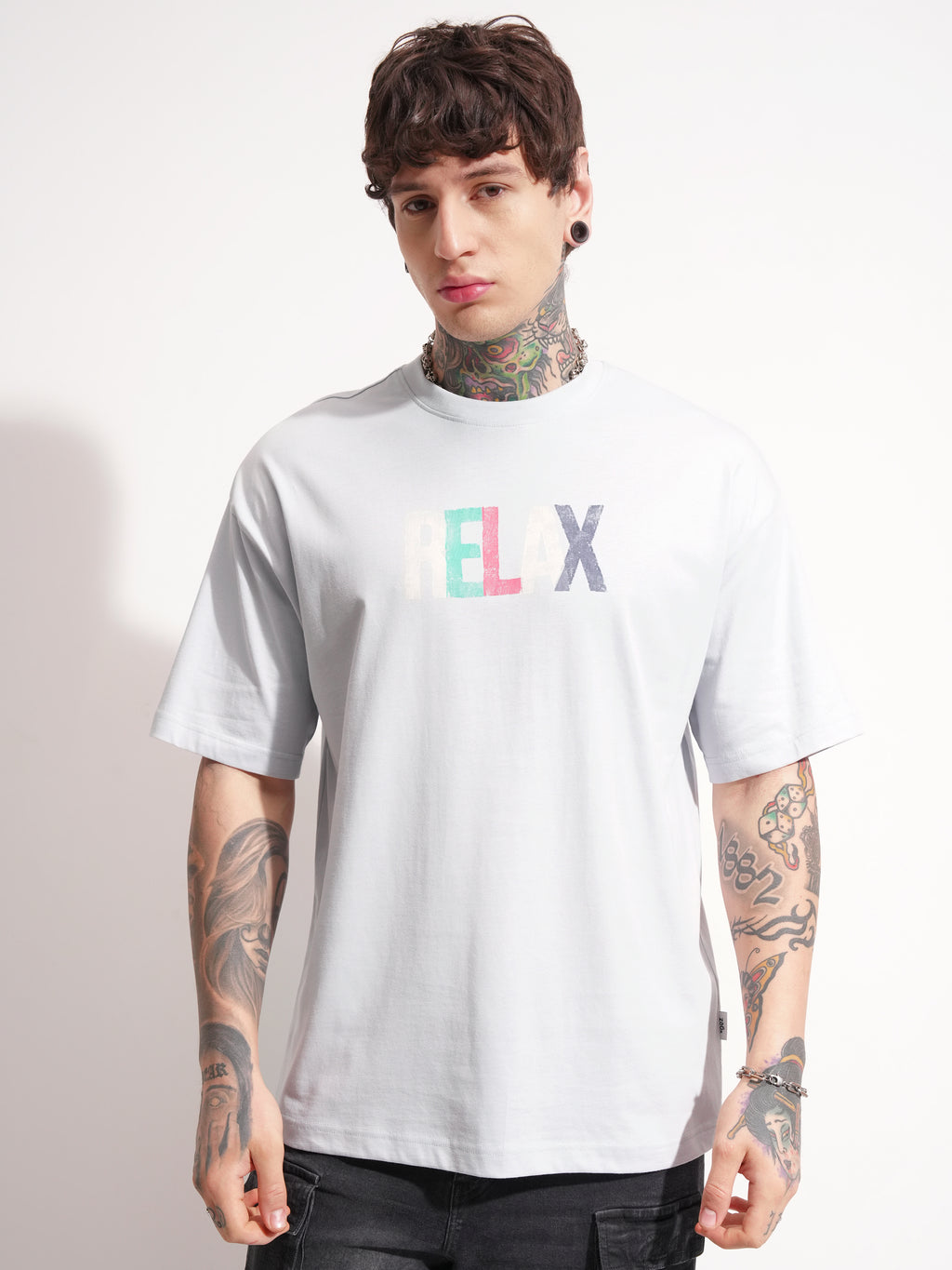 Highlander Men Grey Printed Round Neck Oversized Fit T-Shirt - Grey - Image 3