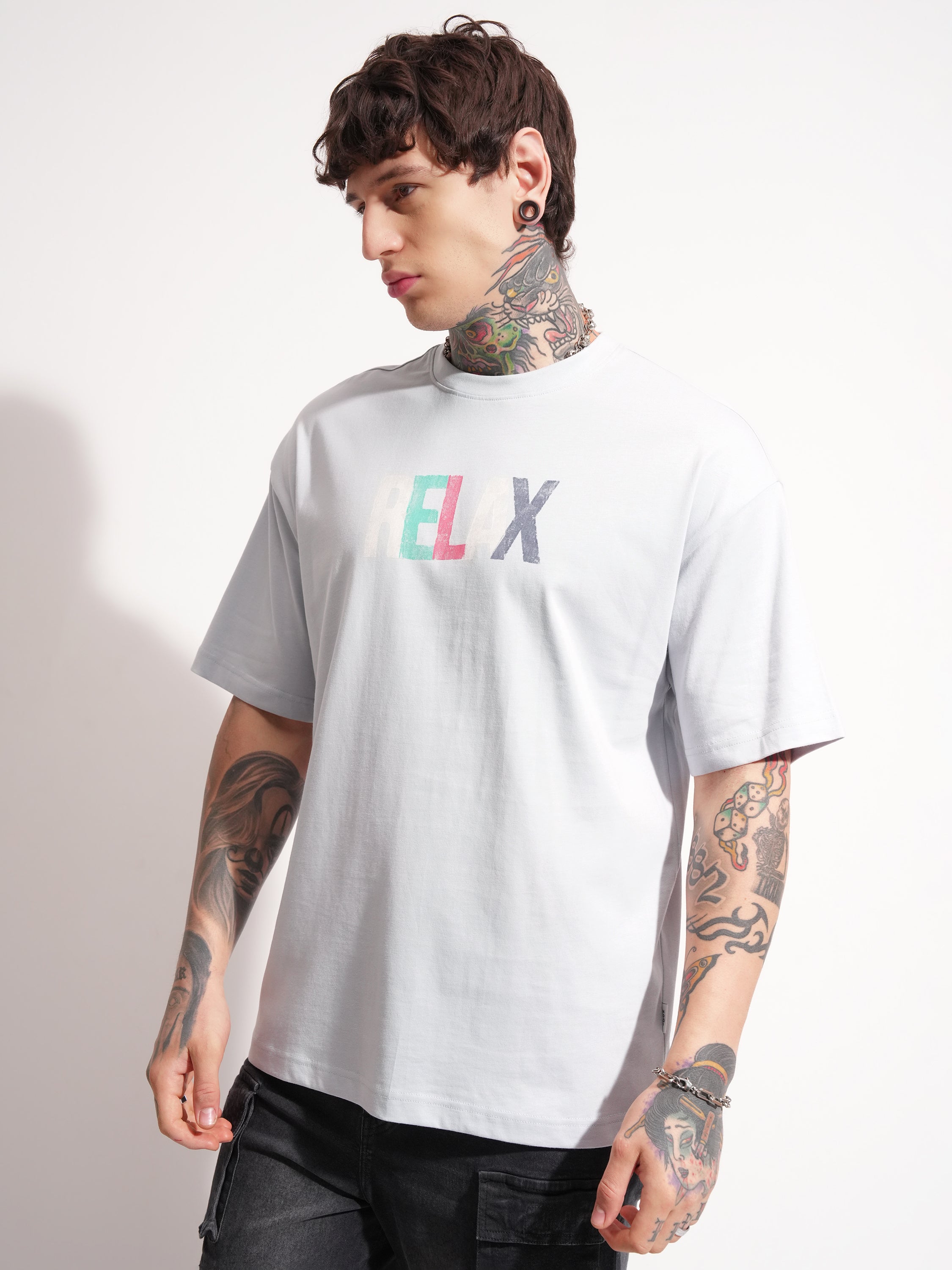 Highlander Men Grey Printed Round Neck Oversized Fit T-Shirt - Grey - Image 4