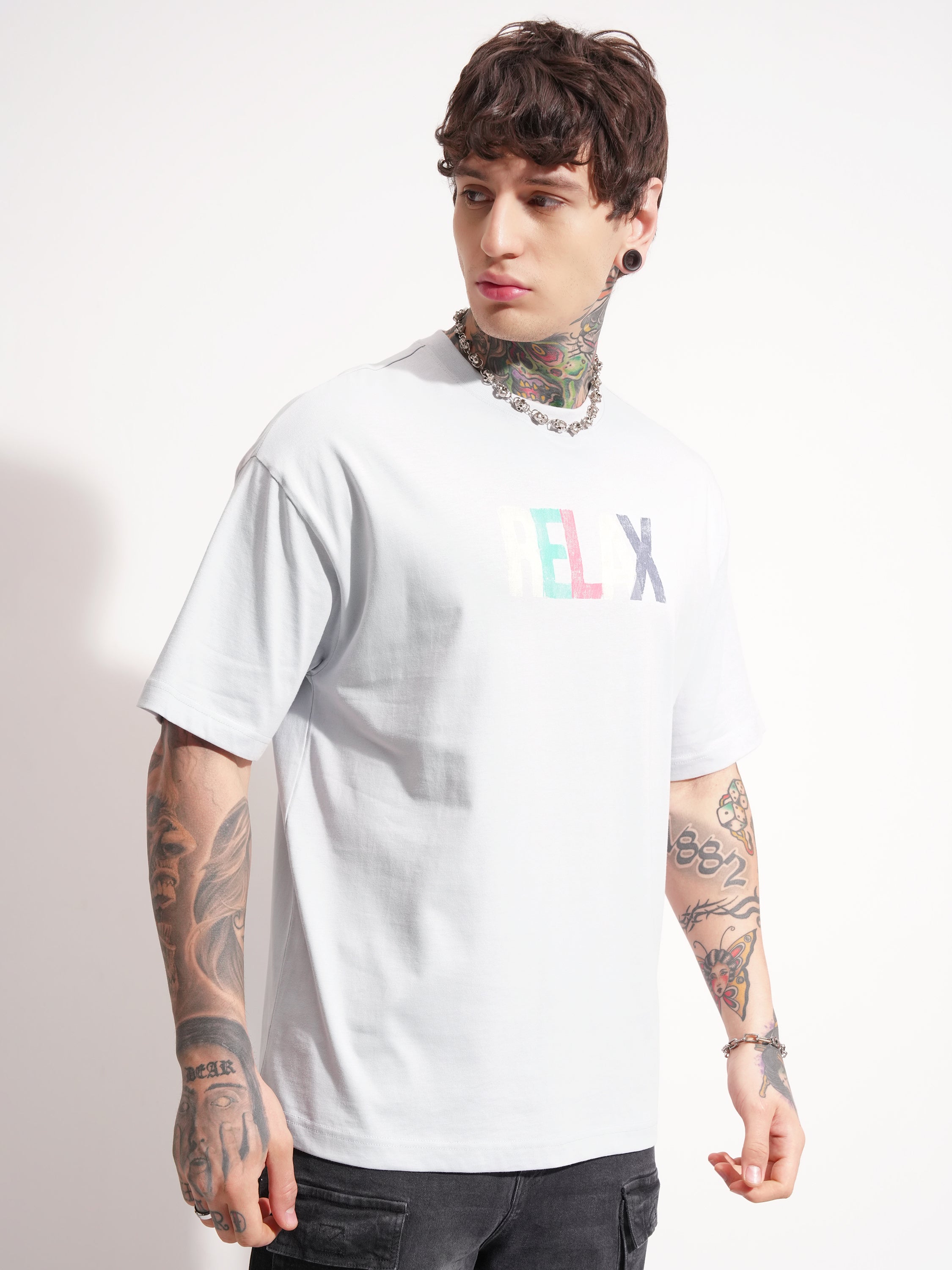Highlander Men Grey Printed Round Neck Oversized Fit T-Shirt - Grey - Image 6