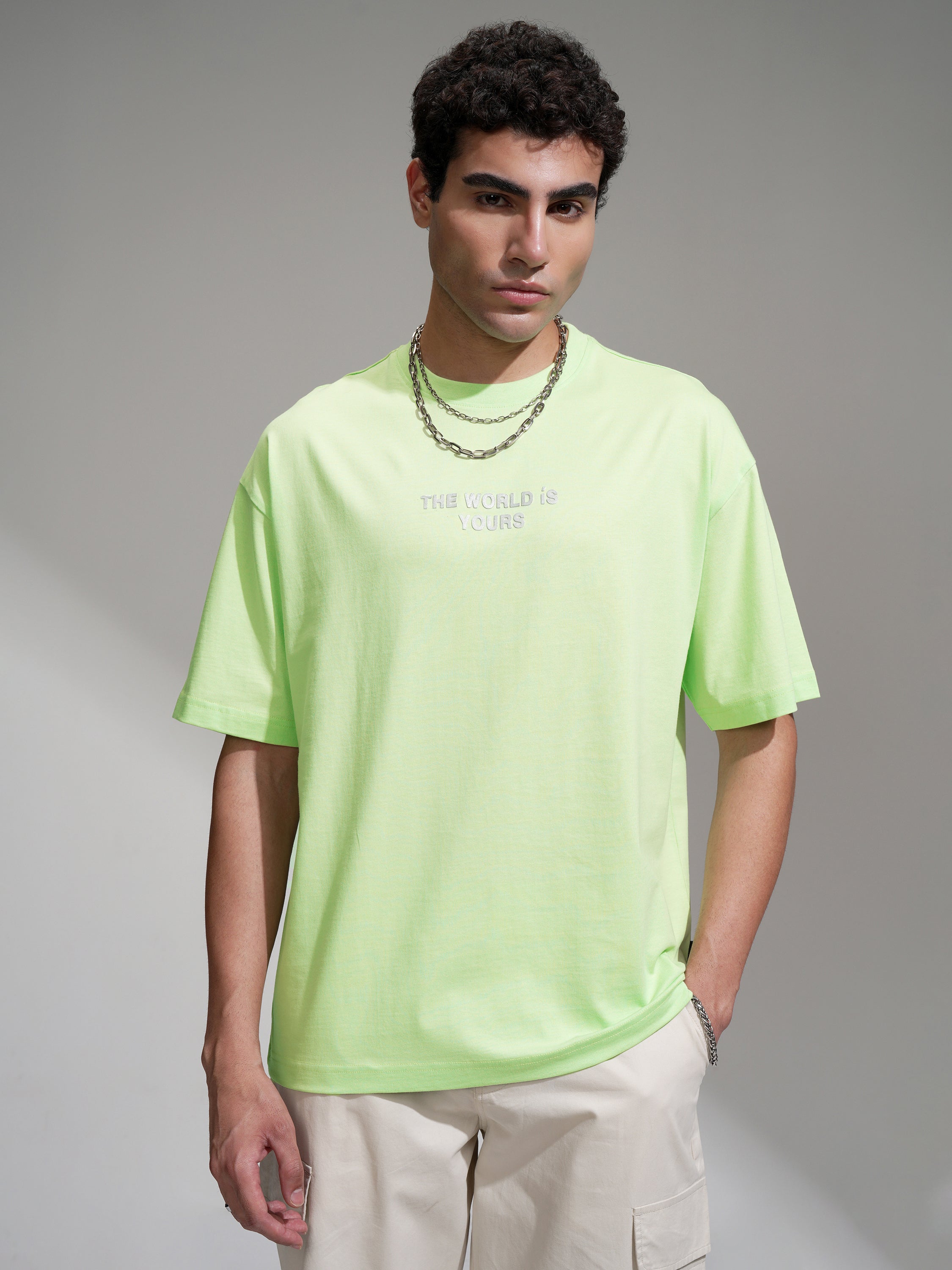 Highlander Men Green Printed Round Neck Oversized Fit T-Shirt - Green - Image 1