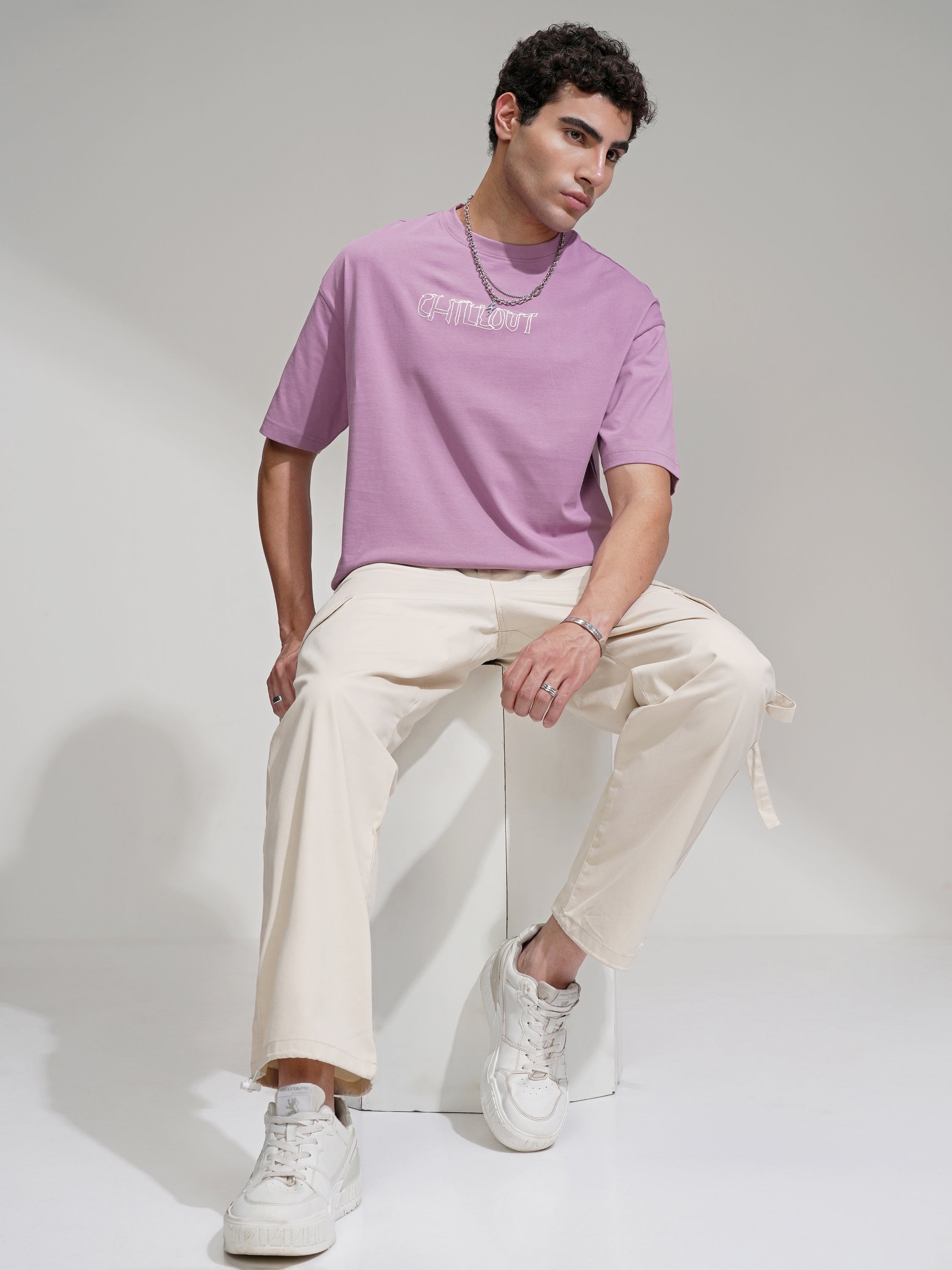 Highlander Men Mauve Printed Round Neck Oversized Fit T-Shirt - Mauve - Image 2