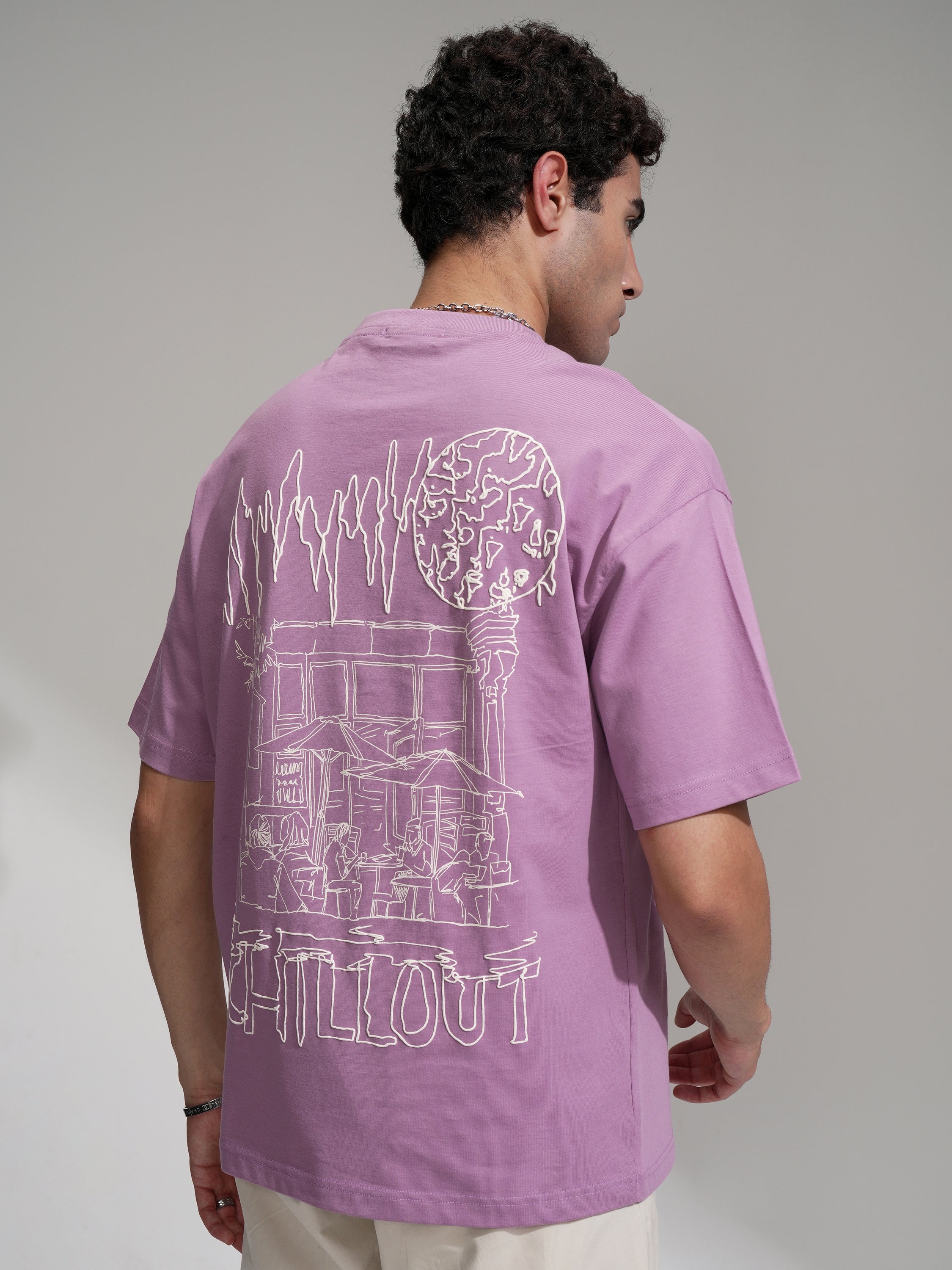 Highlander Men Mauve Printed Round Neck Oversized Fit T-Shirt - Mauve - Image 3