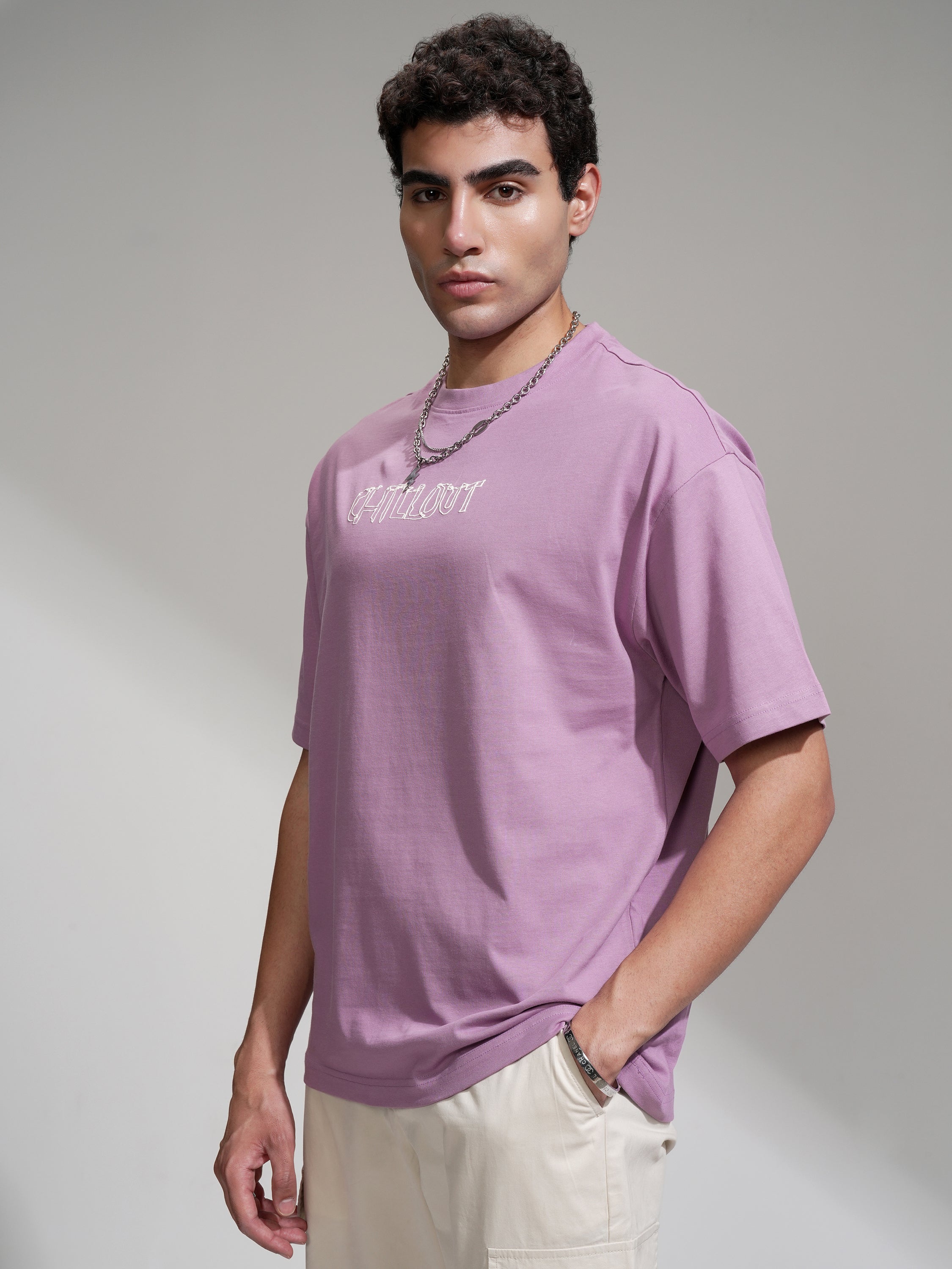 Highlander Men Mauve Printed Round Neck Oversized Fit T-Shirt - Mauve - Image 4