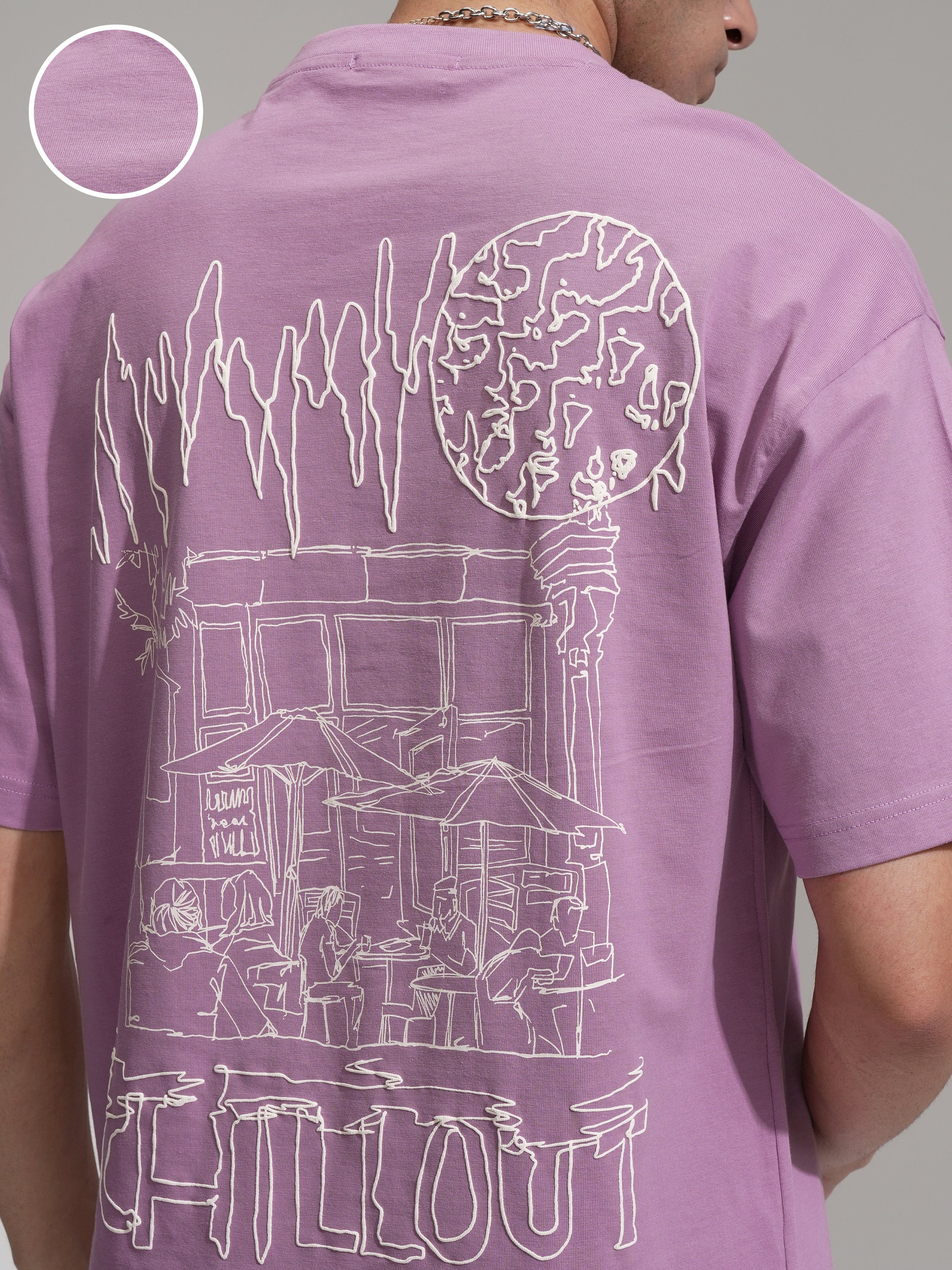 Highlander Men Mauve Printed Round Neck Oversized Fit T-Shirt - Mauve - Image 5