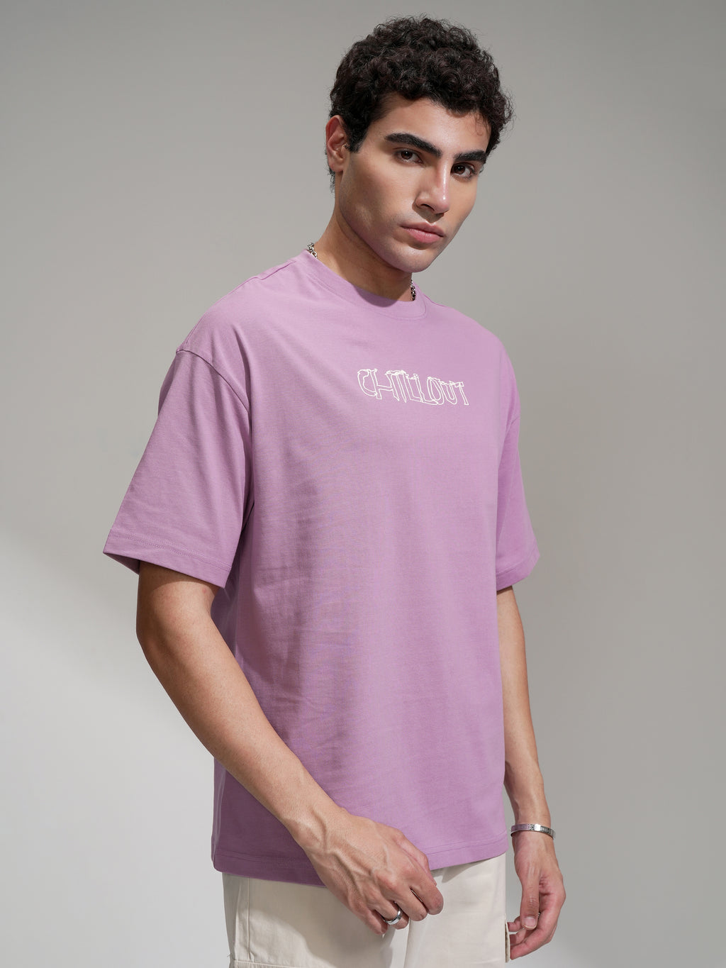Highlander Men Mauve Printed Round Neck Oversized Fit T-Shirt - Mauve - Image 6