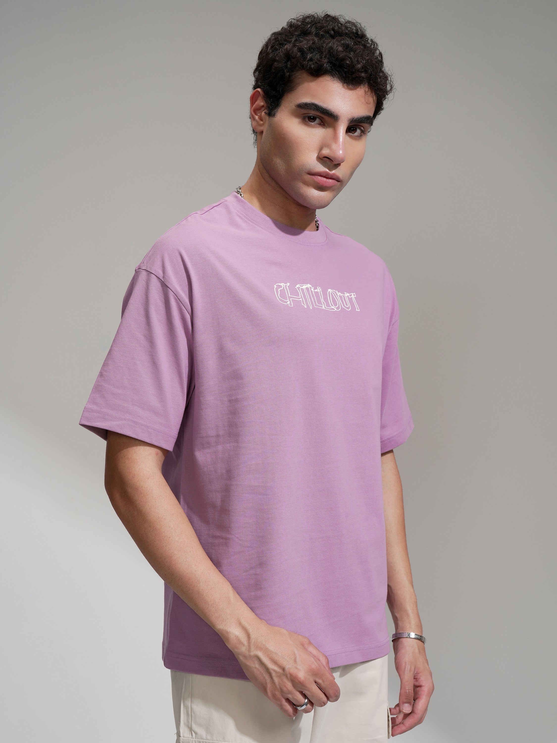 Highlander Men Mauve Printed Round Neck Oversized Fit T-Shirt - Mauve - Image 6