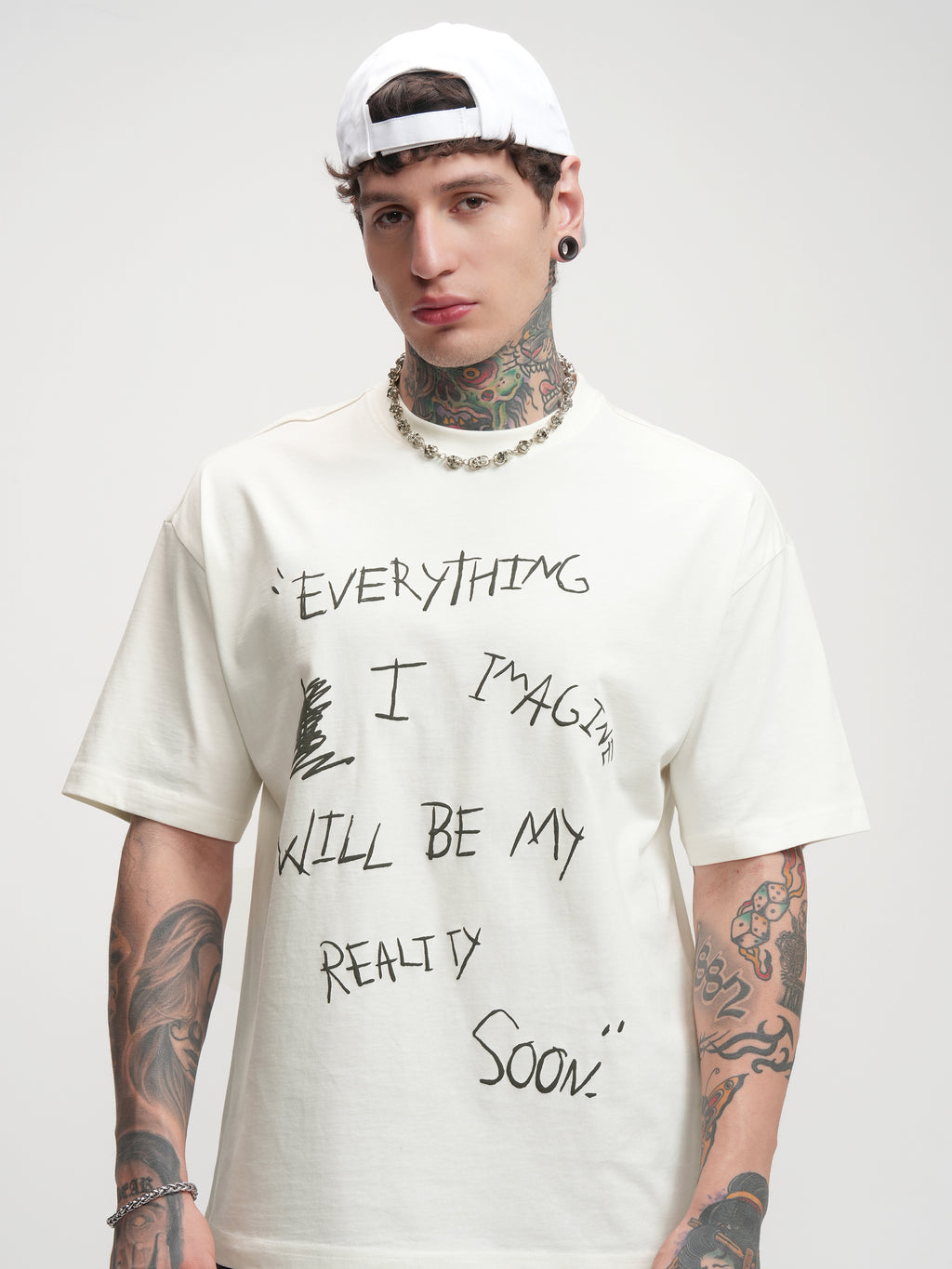 Highlander Men Off White Printed Round Neck Oversized Fit T-Shirt - Off White - Image 1