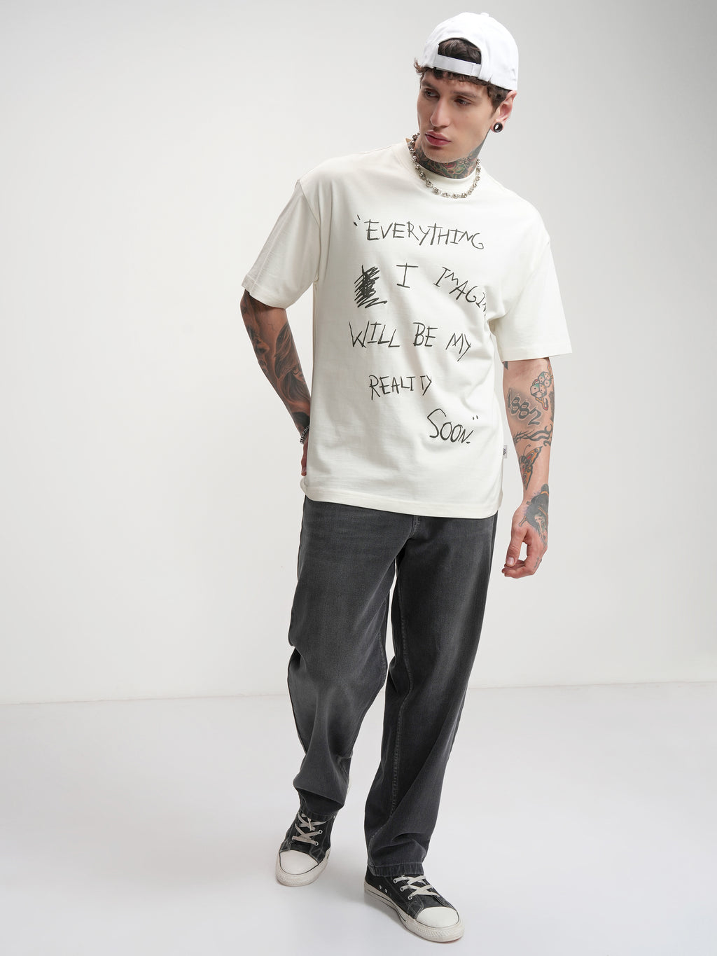 Highlander Men Off White Printed Round Neck Oversized Fit T-Shirt - Off White - Image 2