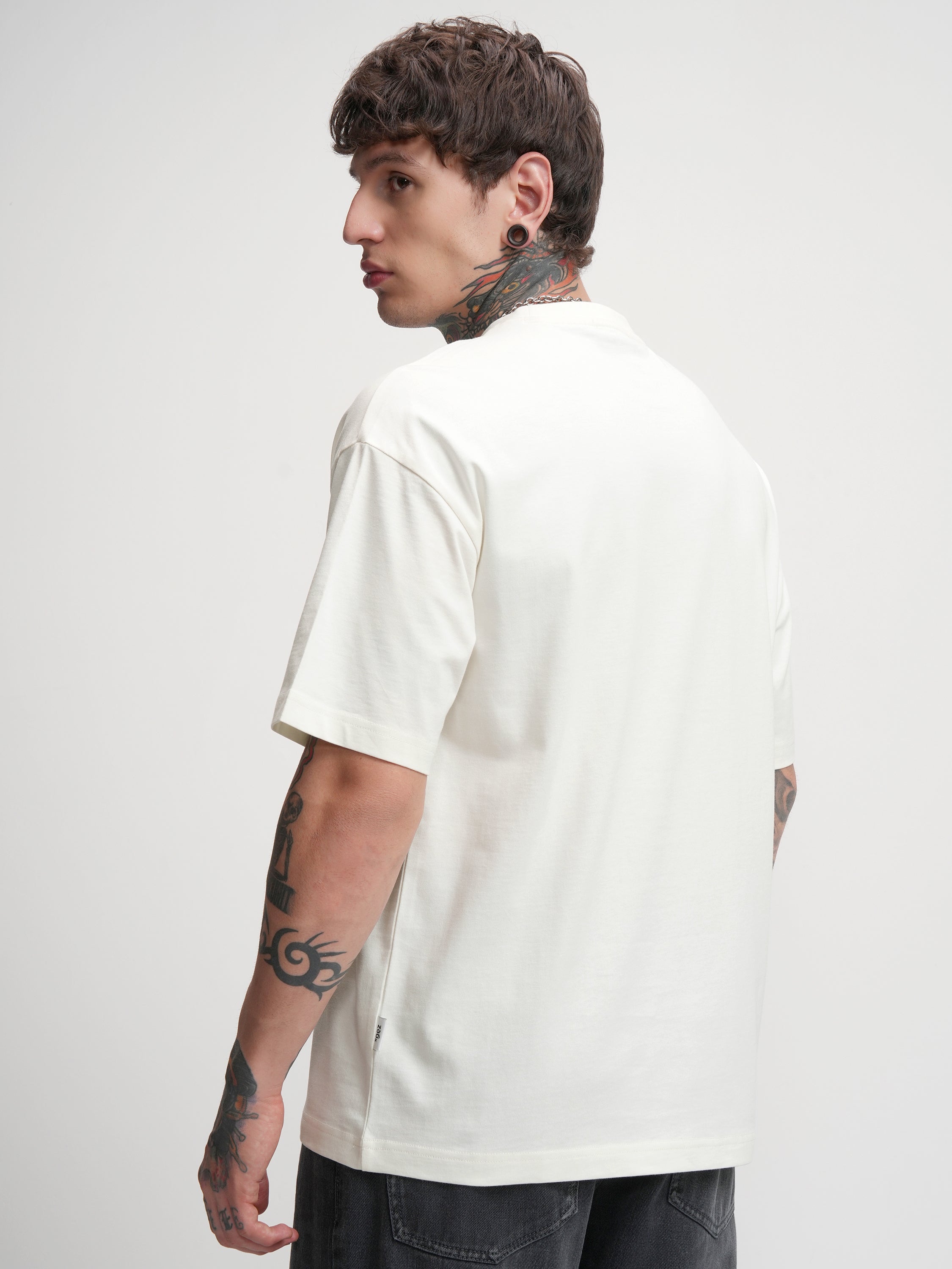 Highlander Men Off White Printed Round Neck Oversized Fit T-Shirt - Off White - Image 3