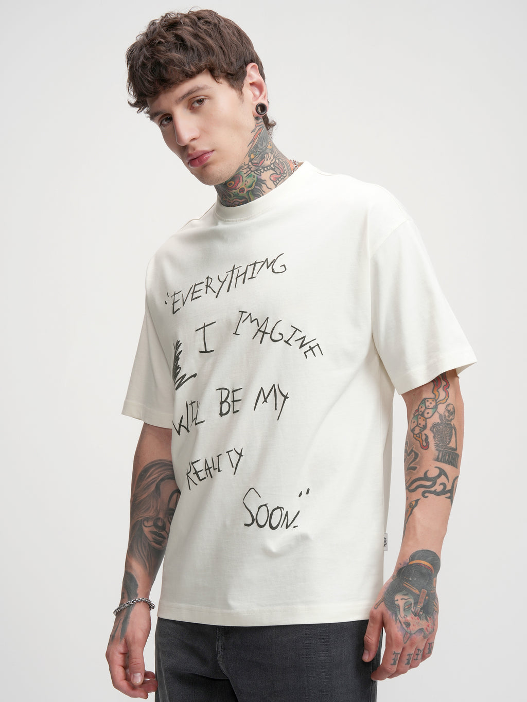 Highlander Men Off White Printed Round Neck Oversized Fit T-Shirt - Off White - Image 4
