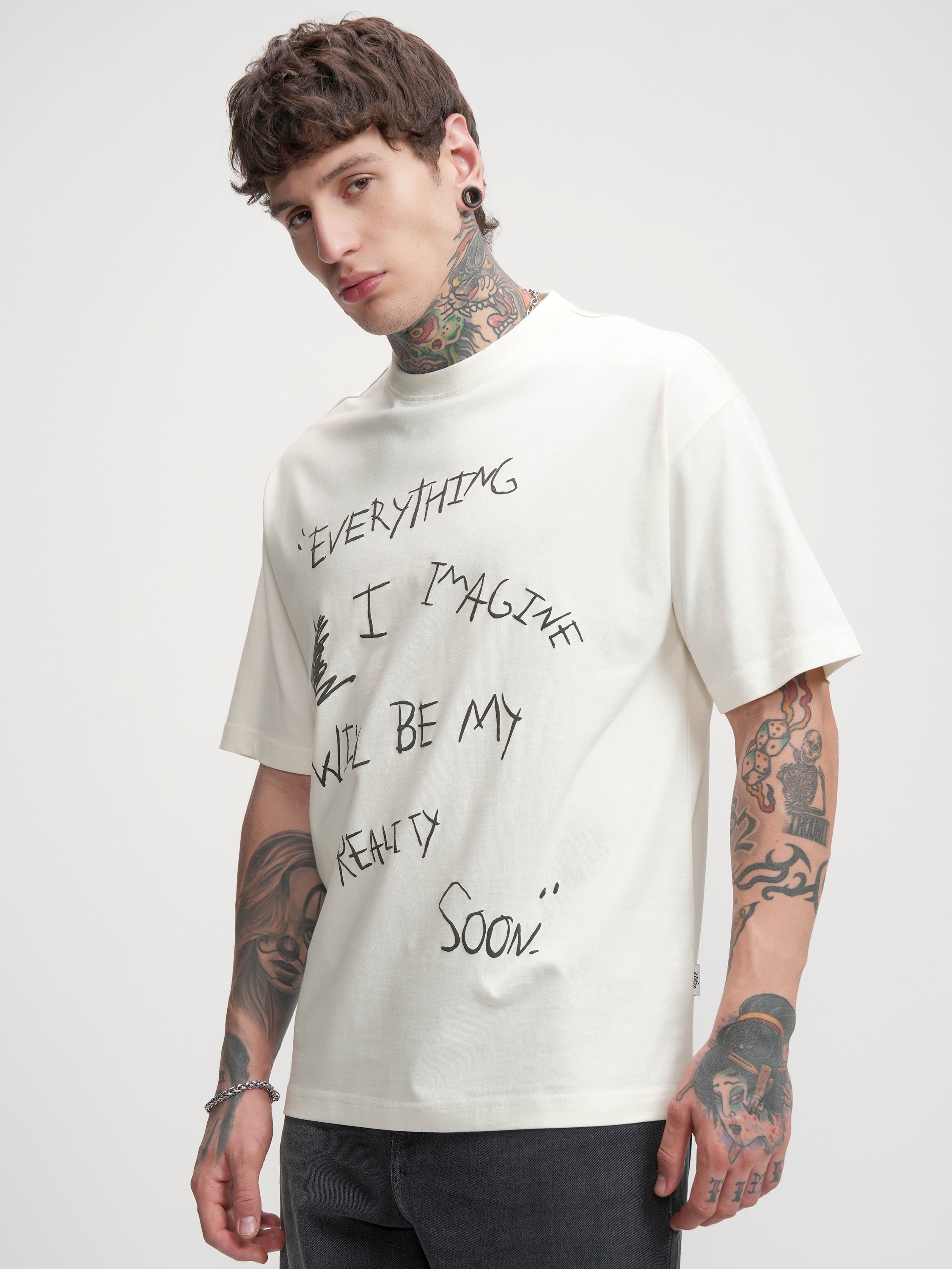 Highlander Men Off White Printed Round Neck Oversized Fit T-Shirt - Off White - Image 4