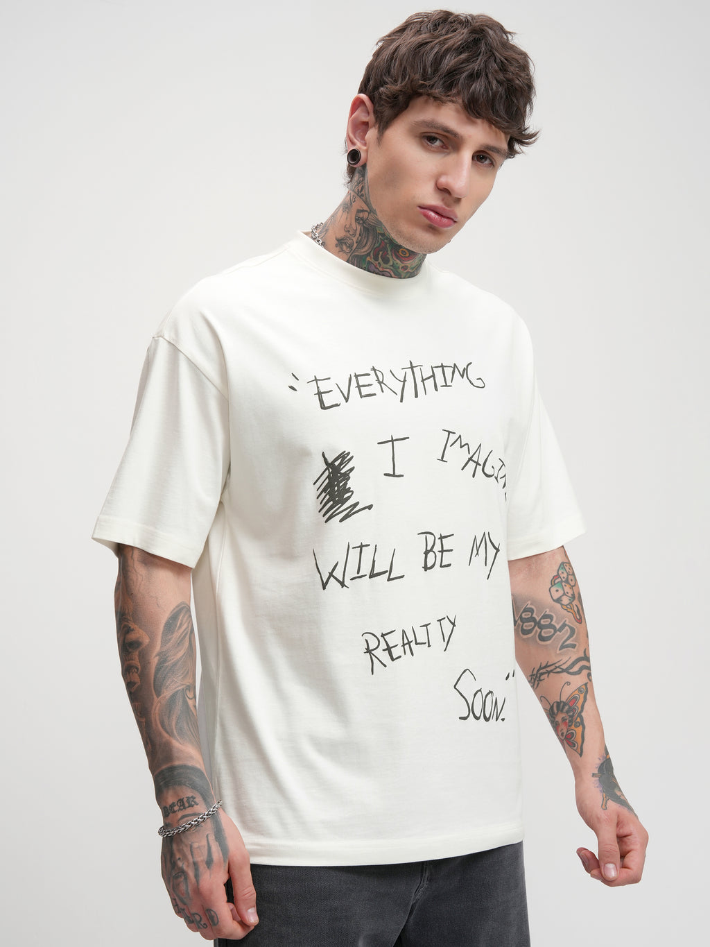 Highlander Men Off White Printed Round Neck Oversized Fit T-Shirt - Off White - Image 6
