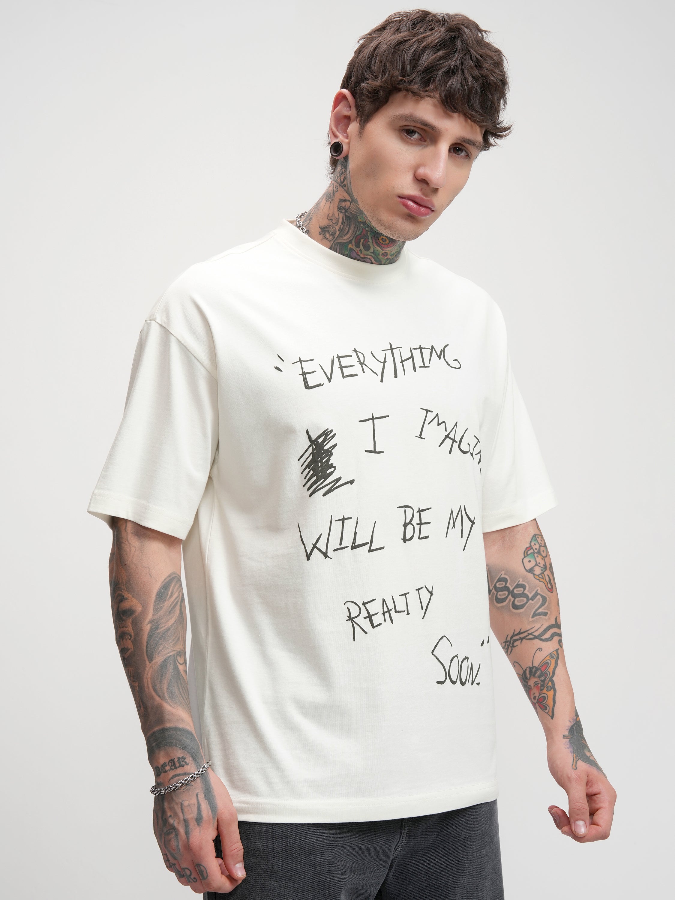 Highlander Men Off White Printed Round Neck Oversized Fit T-Shirt - Off White - Image 6