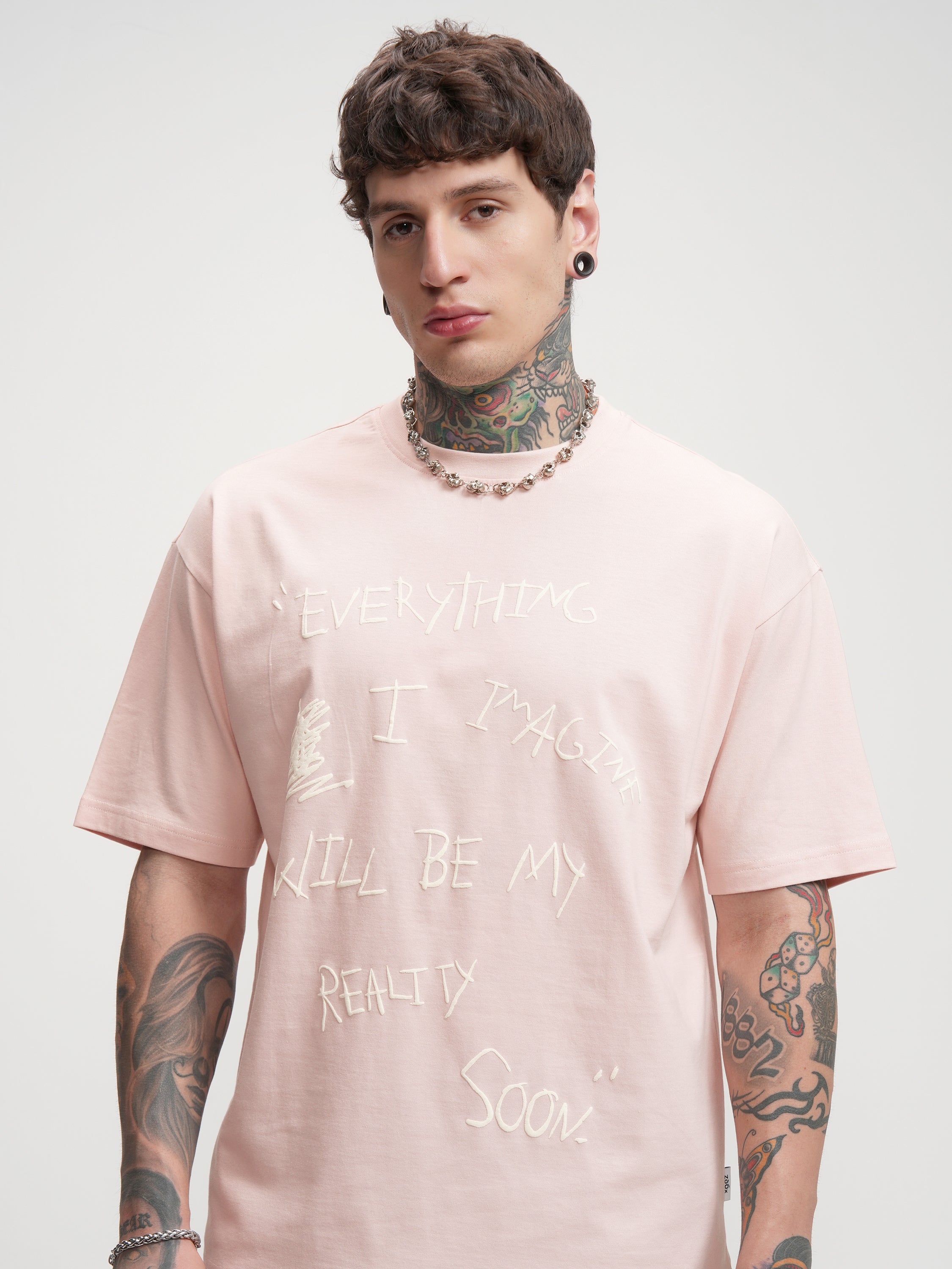 Highlander Men Pink Printed Round Neck Oversized Fit T-Shirt - Pink - Image 1