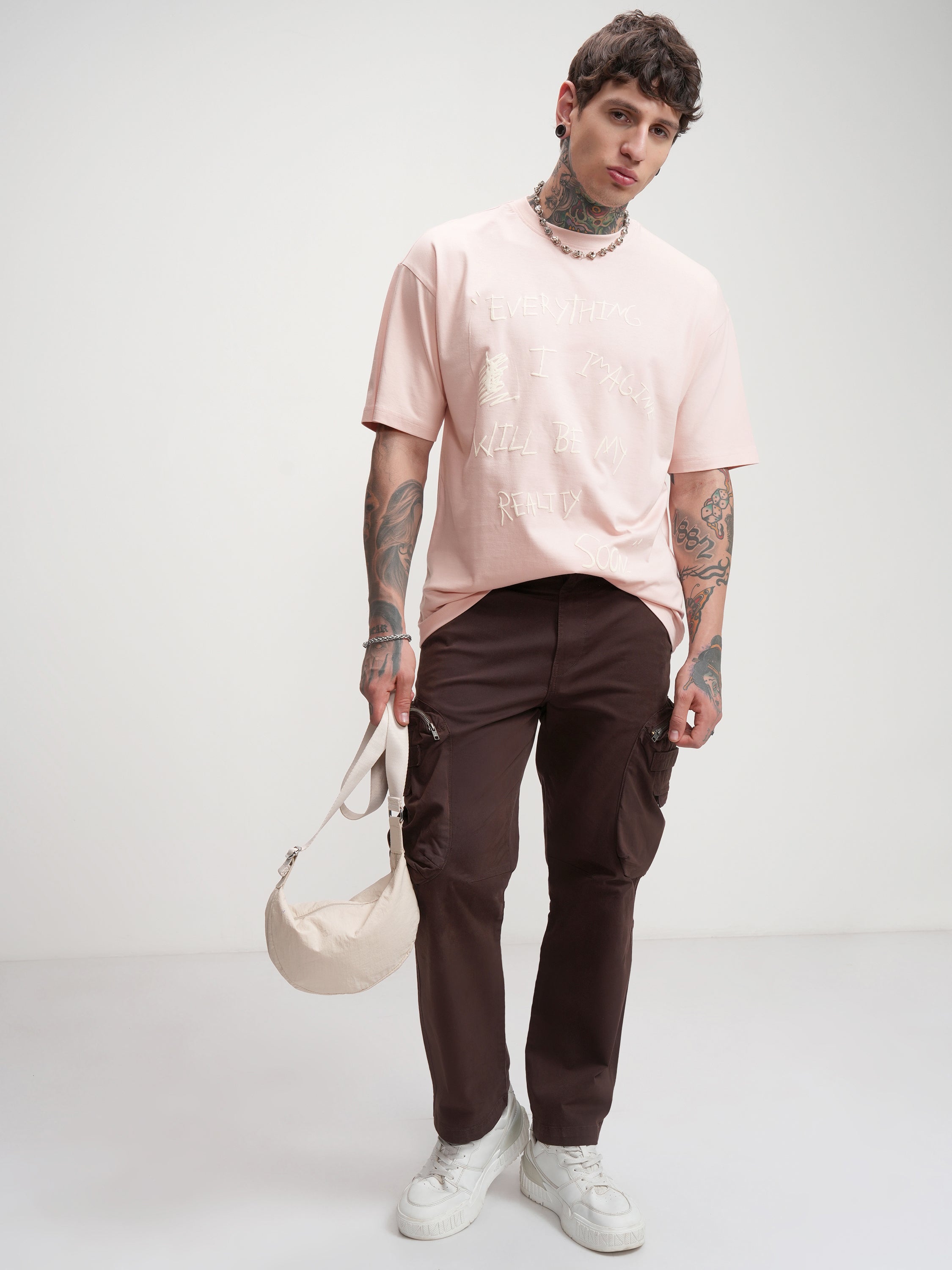 Highlander Men Pink Printed Round Neck Oversized Fit T-Shirt - Pink - Image 2