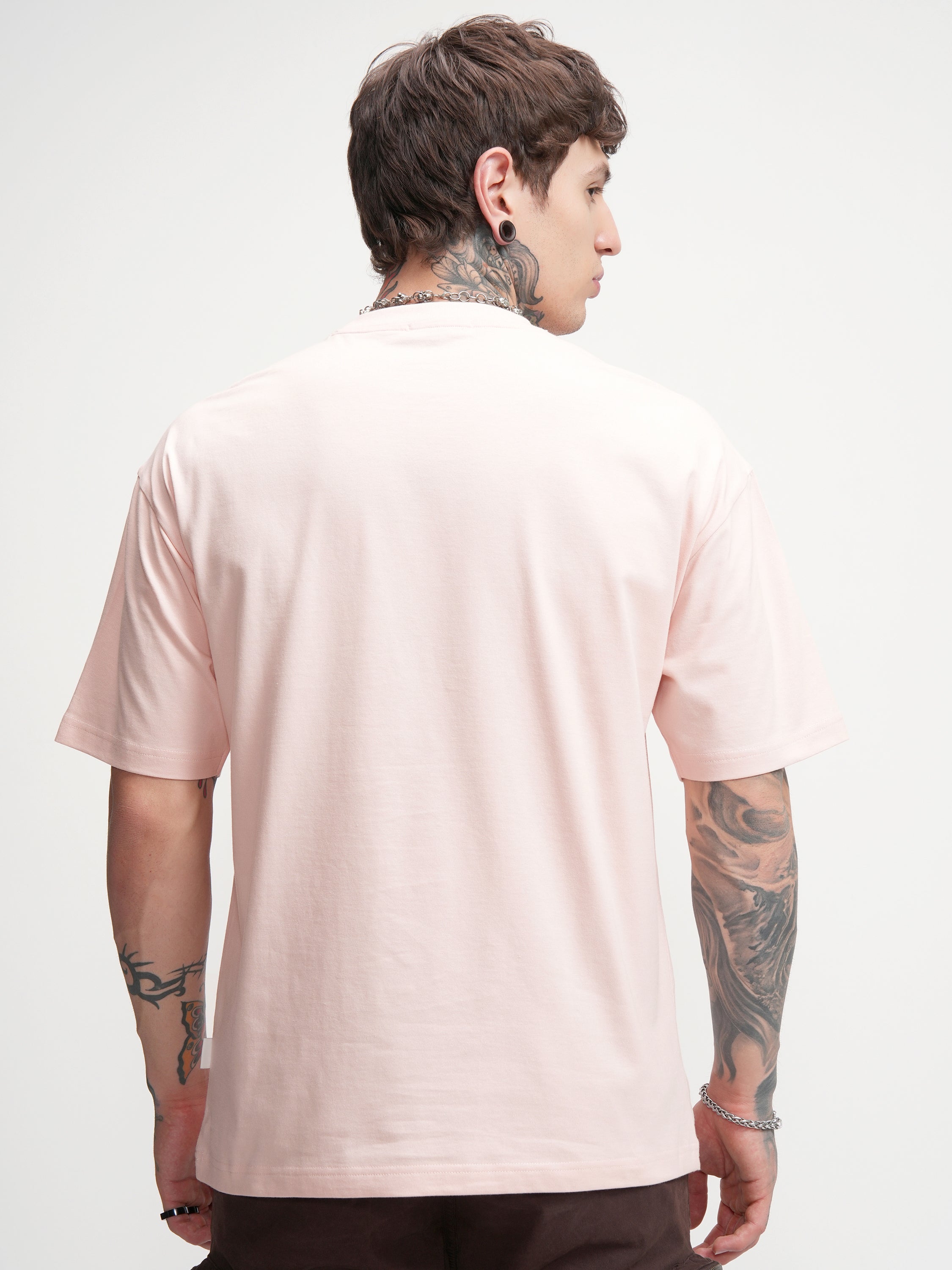 Highlander Men Pink Printed Round Neck Oversized Fit T-Shirt - Pink - Image 3