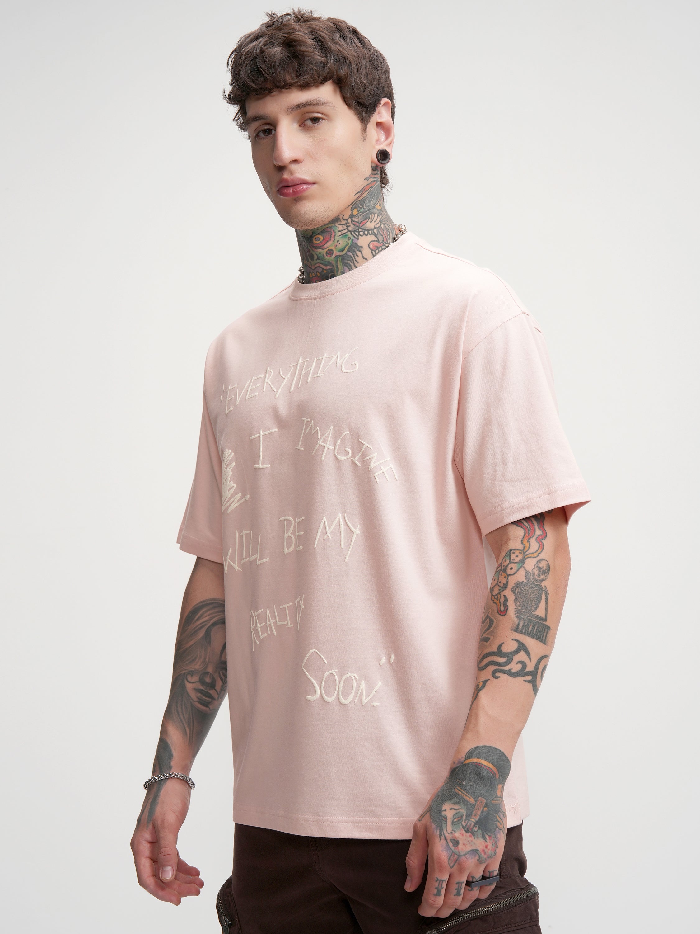 Highlander Men Pink Printed Round Neck Oversized Fit T-Shirt - Pink - Image 4