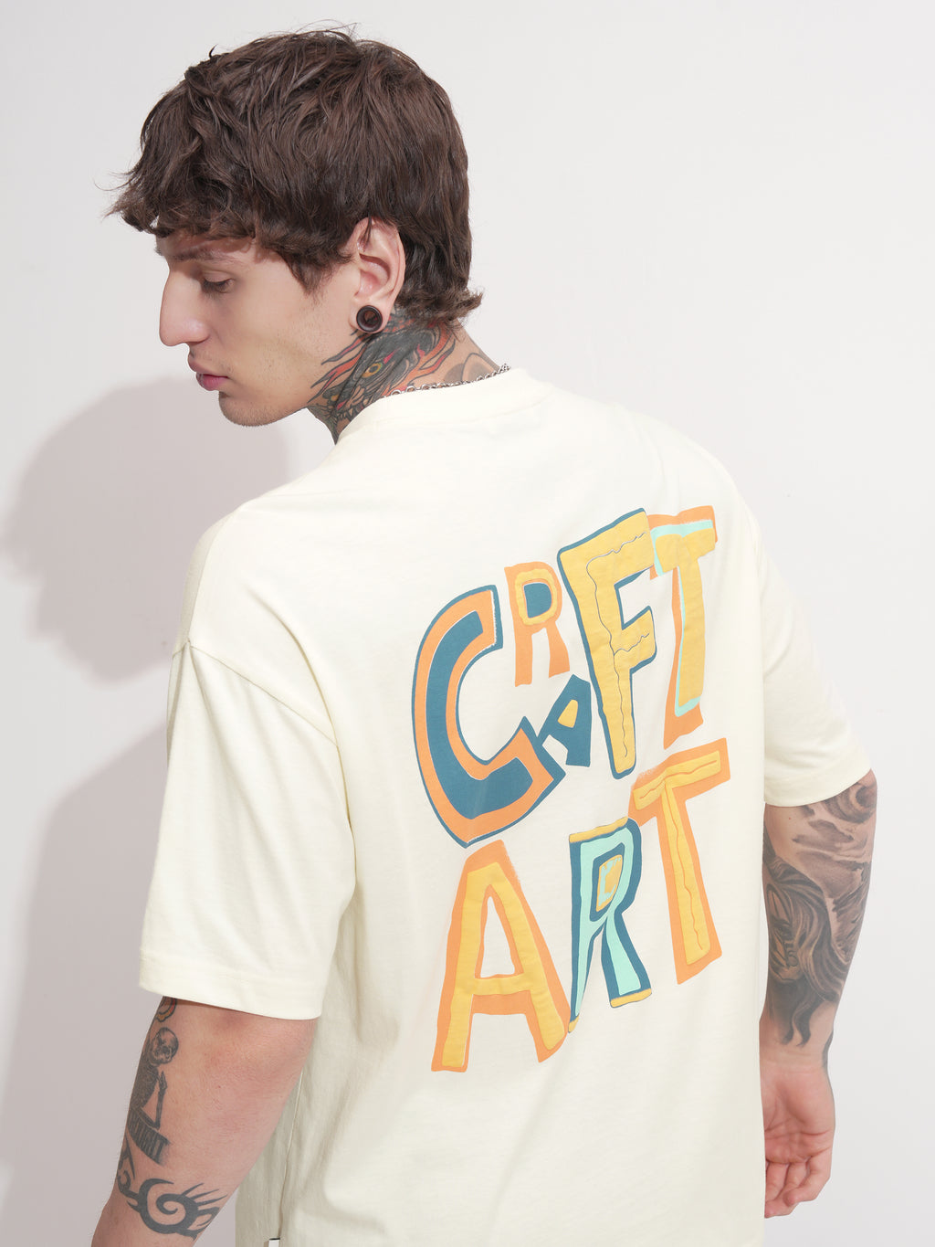 Highlander Men Cream Printed Round Neck Oversized Fit T-Shirt - Cream - Image 1