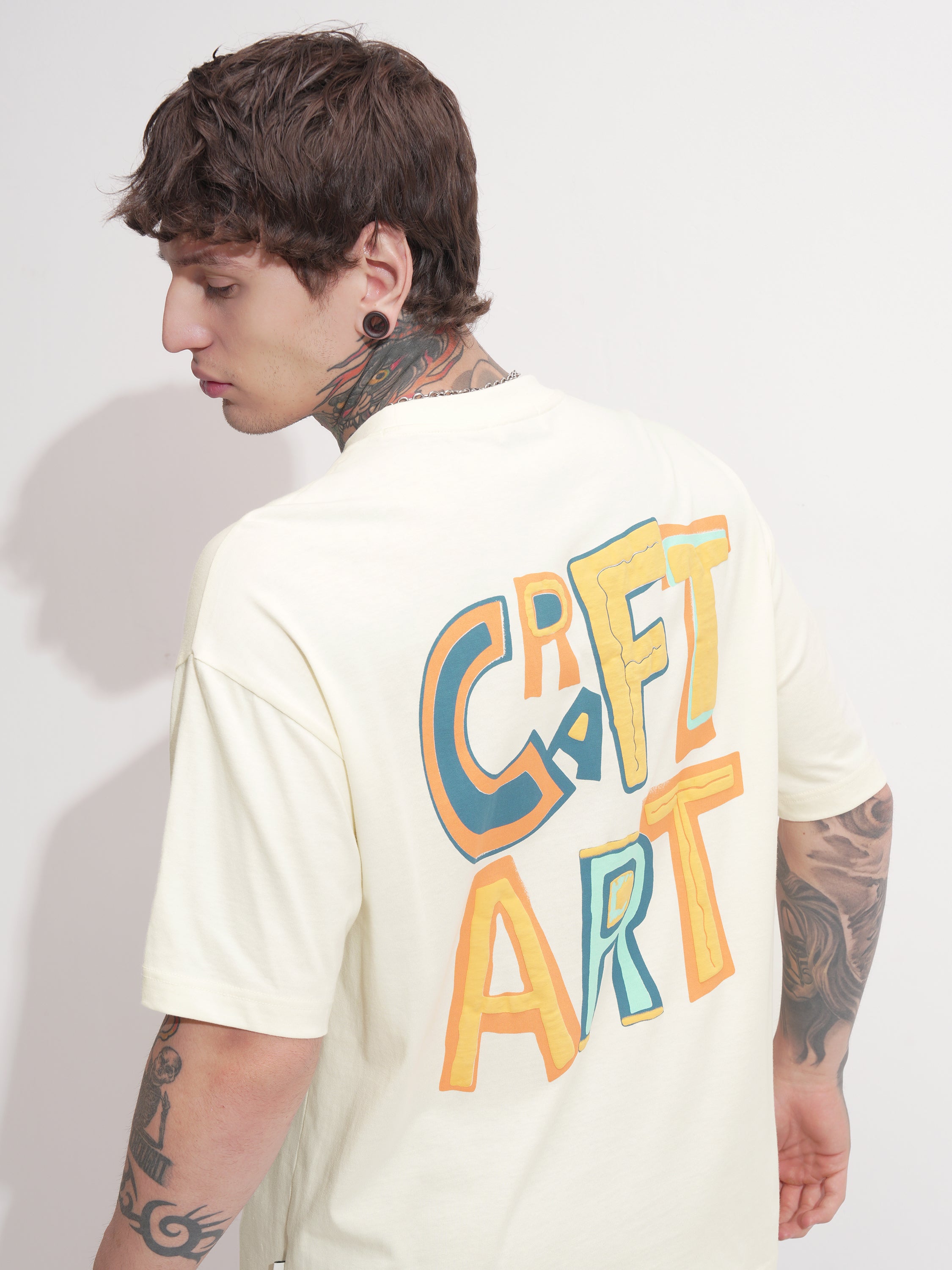 Highlander Men Cream Printed Round Neck Oversized Fit T-Shirt - Cream - Image 1