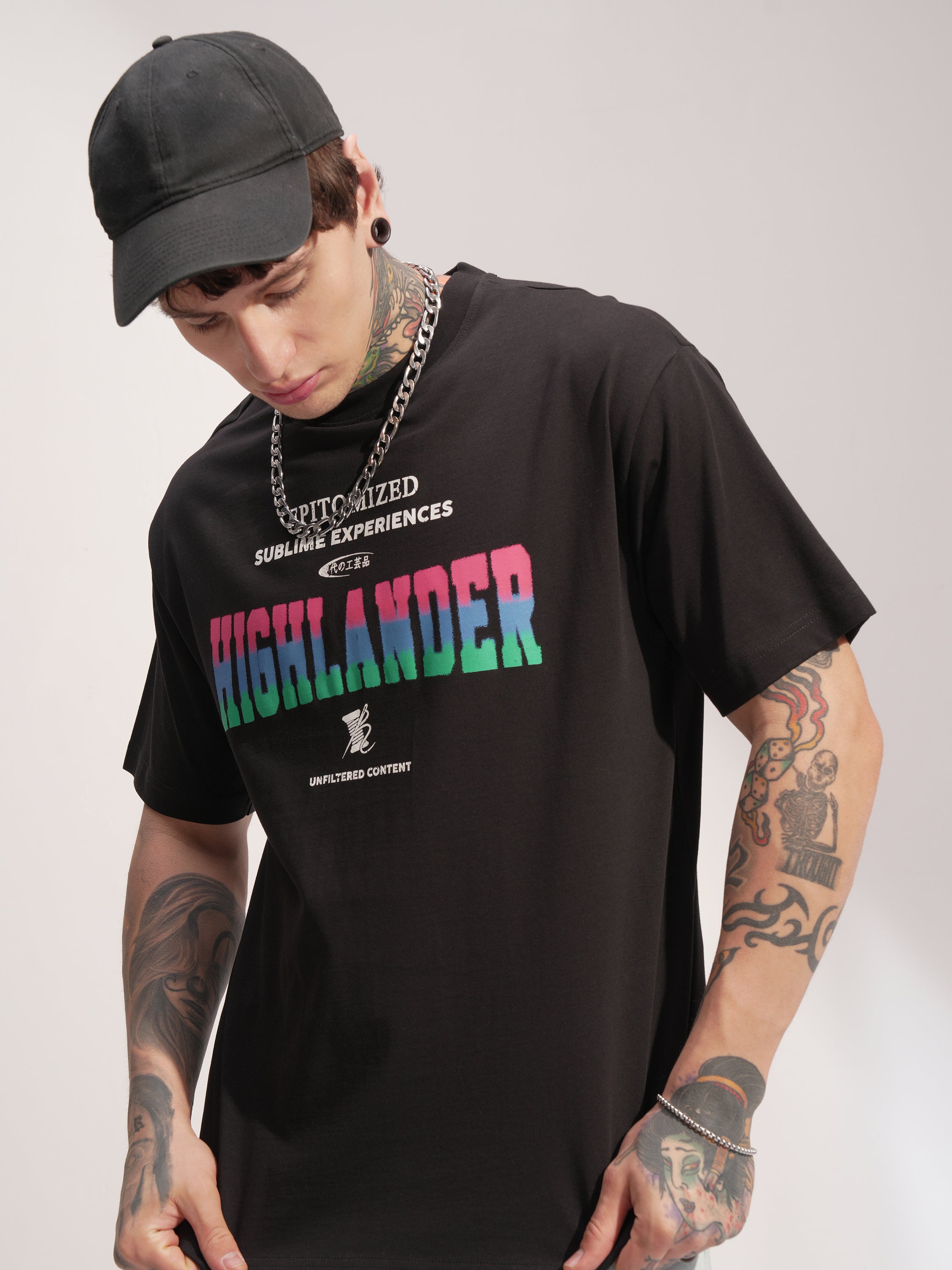 Highlander Men Black Printed Round Neck T-Shirt - Black - Image 1