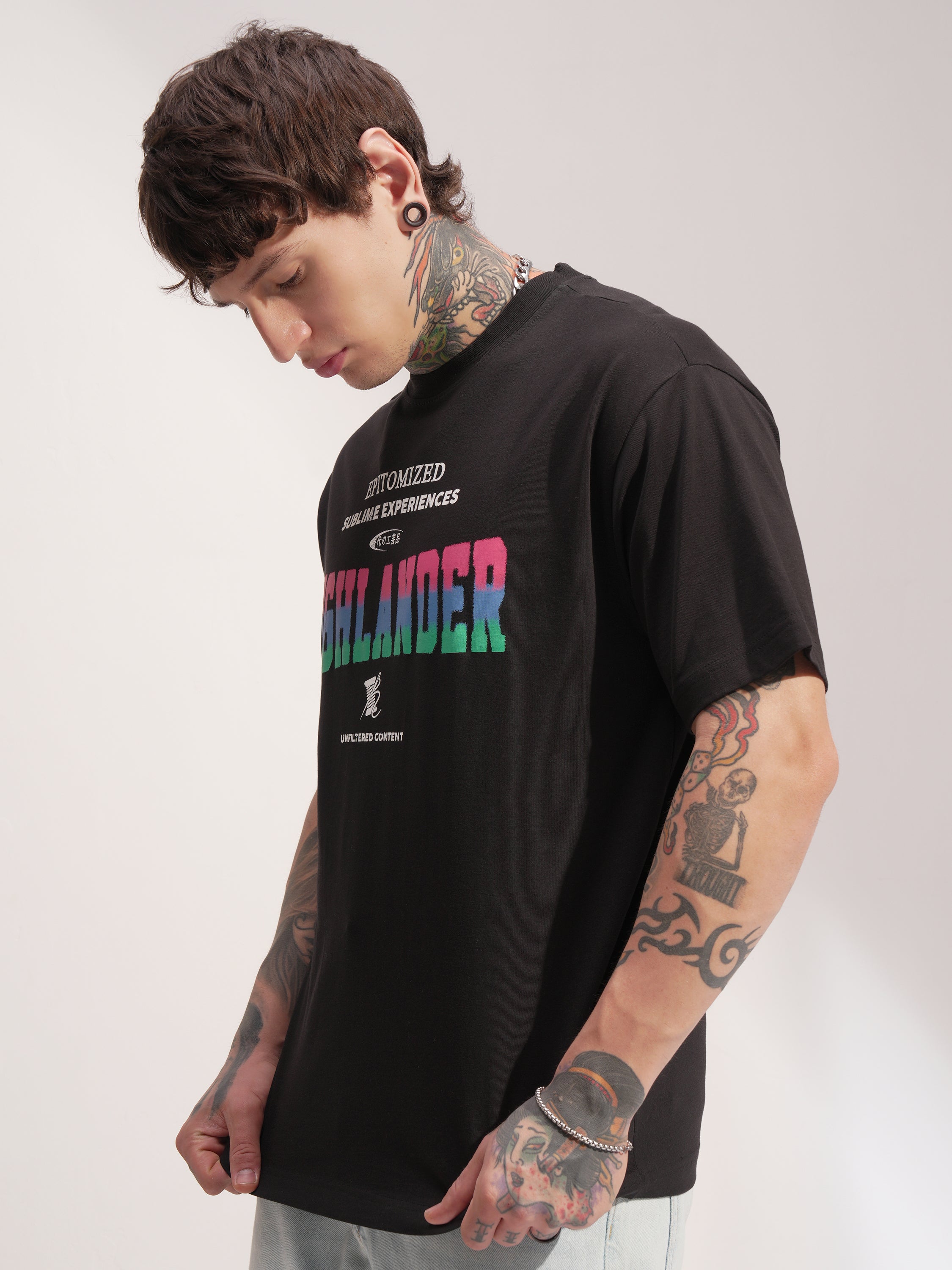 Highlander Men Black Printed Round Neck T-Shirt - Black - Image 4