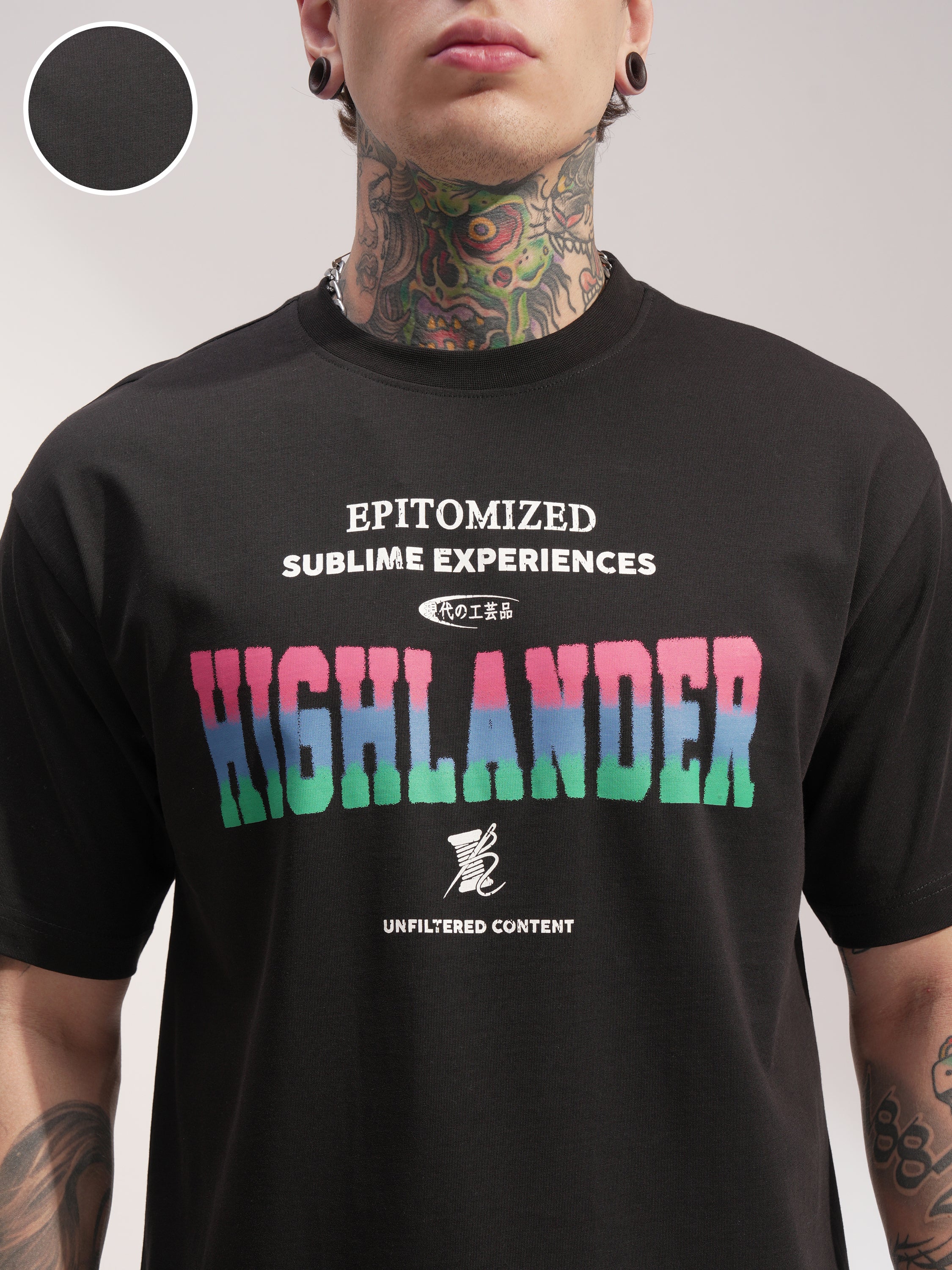 Highlander Men Black Printed Round Neck T-Shirt - Black - Image 5