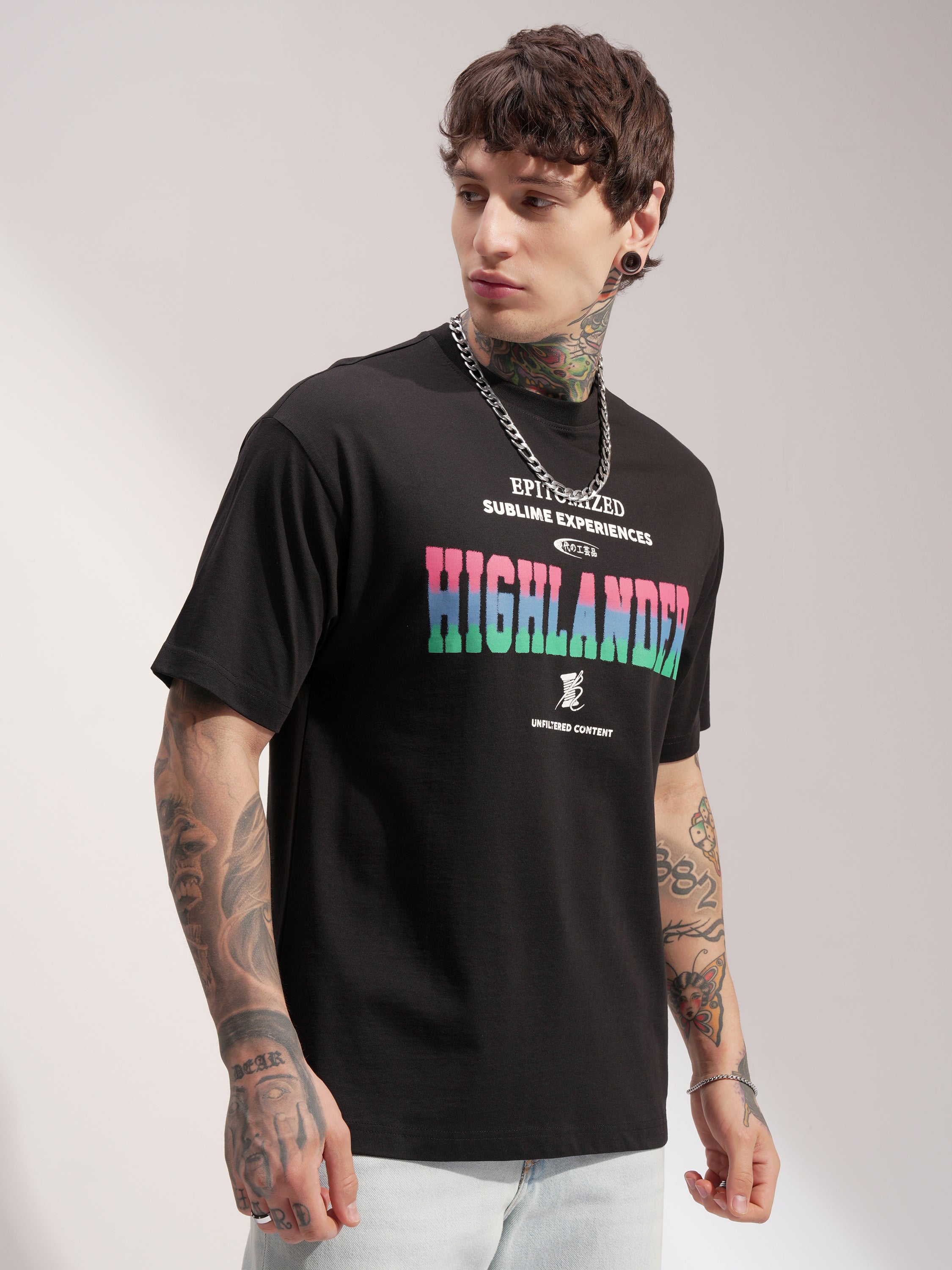 Highlander Men Black Printed Round Neck T-Shirt - Black - Image 6