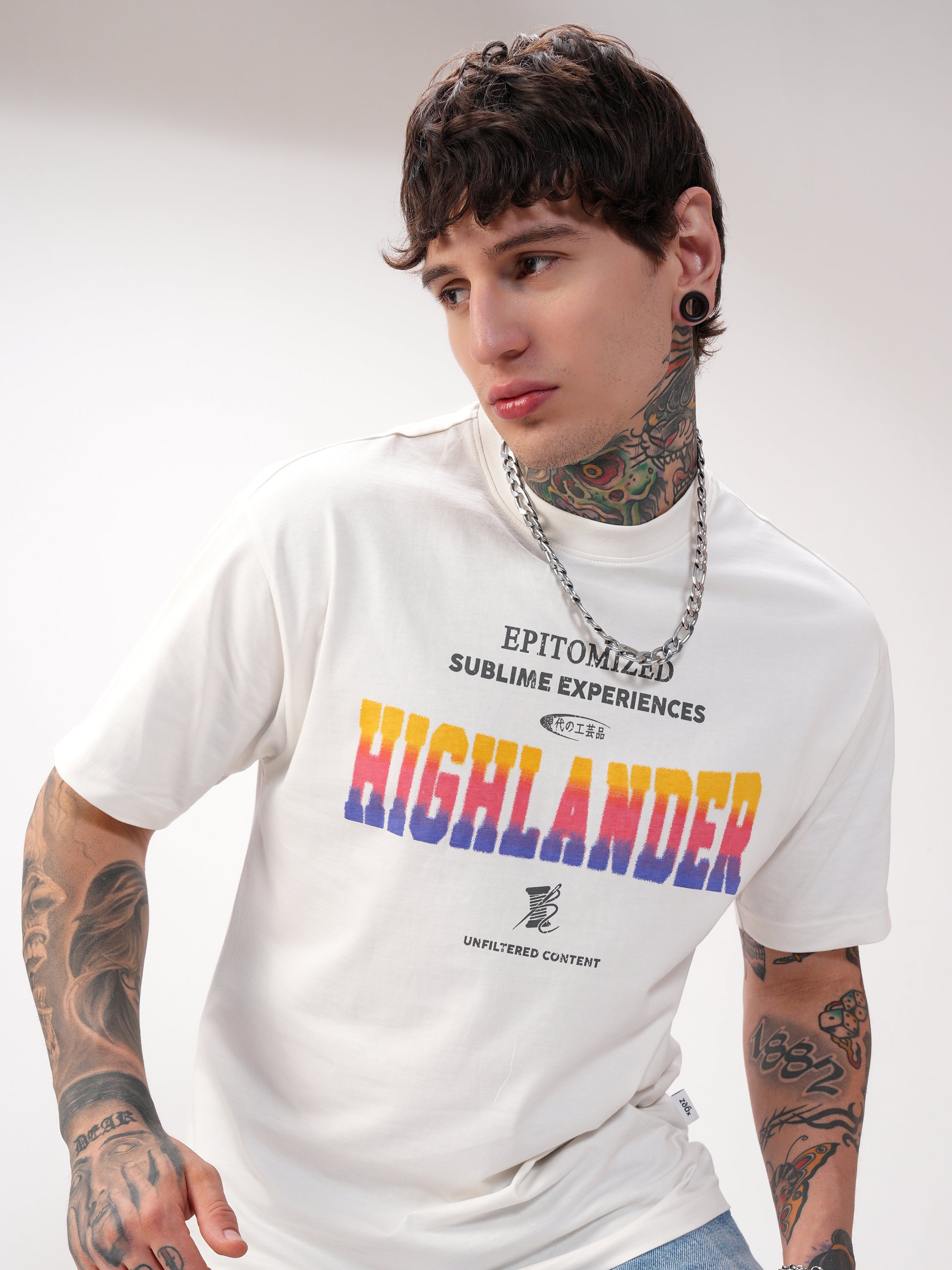 Highlander Men White Printed Round Neck T-Shirt - White - Image 1