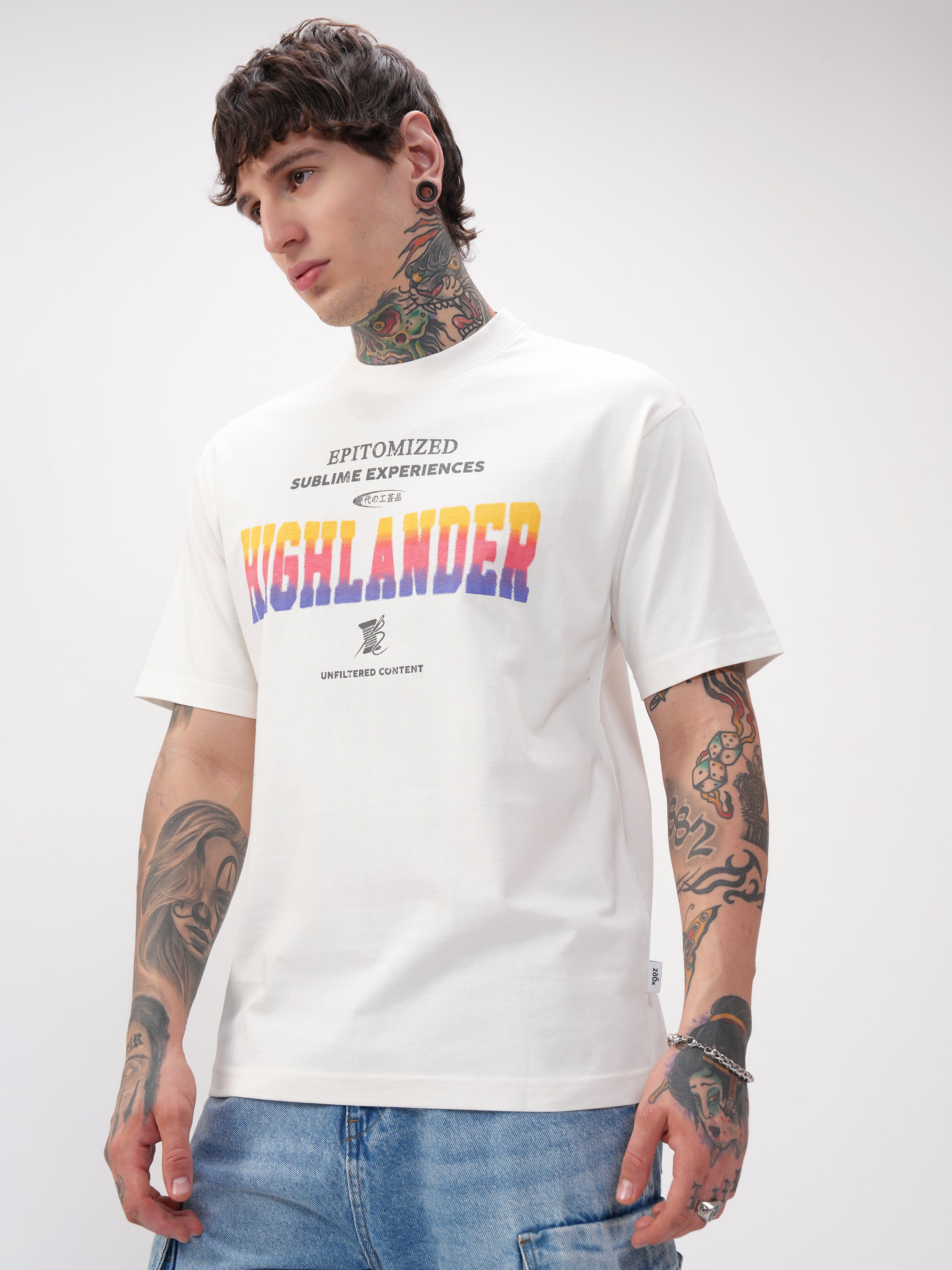 Highlander Men White Printed Round Neck T-Shirt - White - Image 4