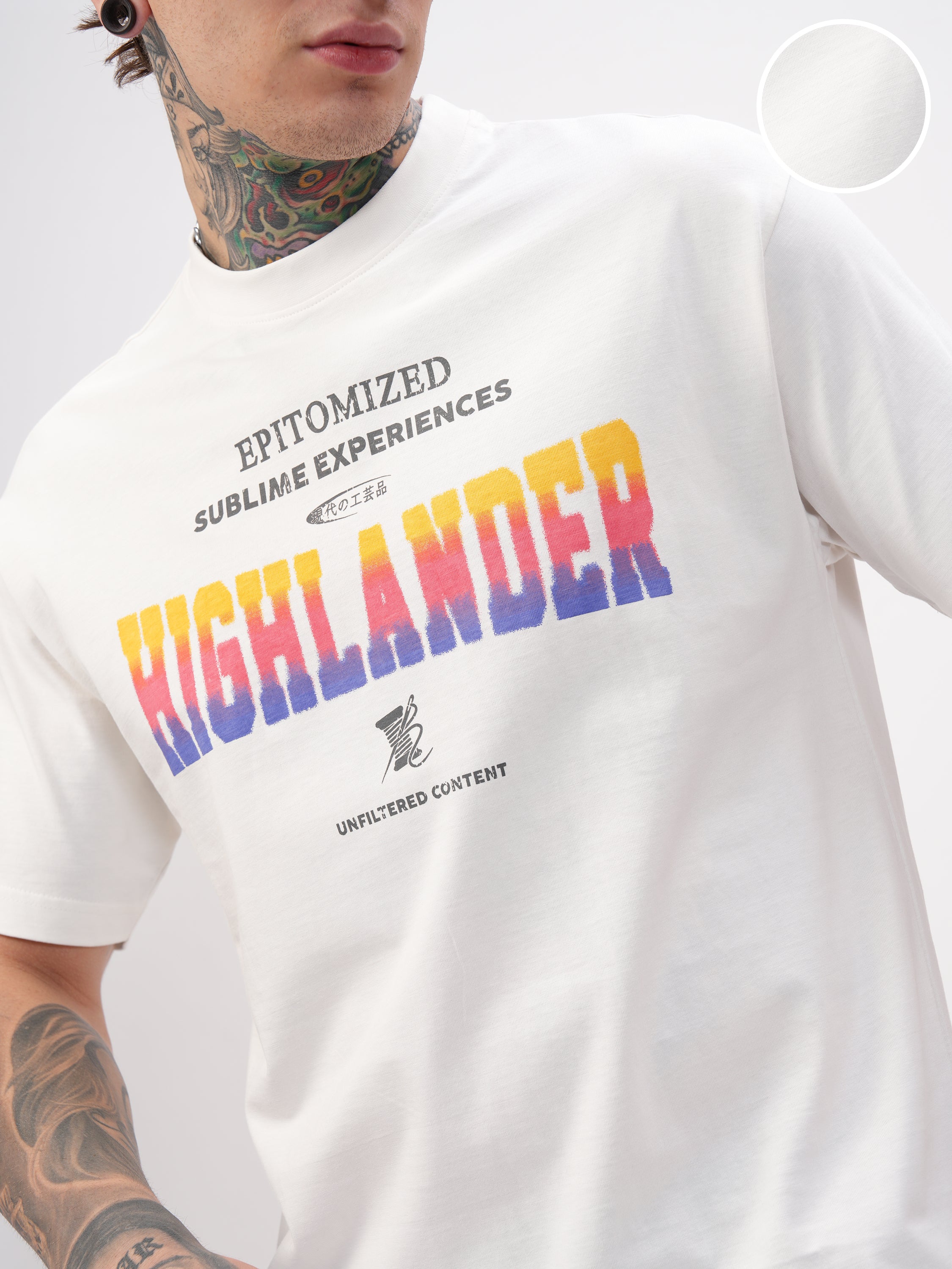 Highlander Men White Printed Round Neck T-Shirt - White - Image 5