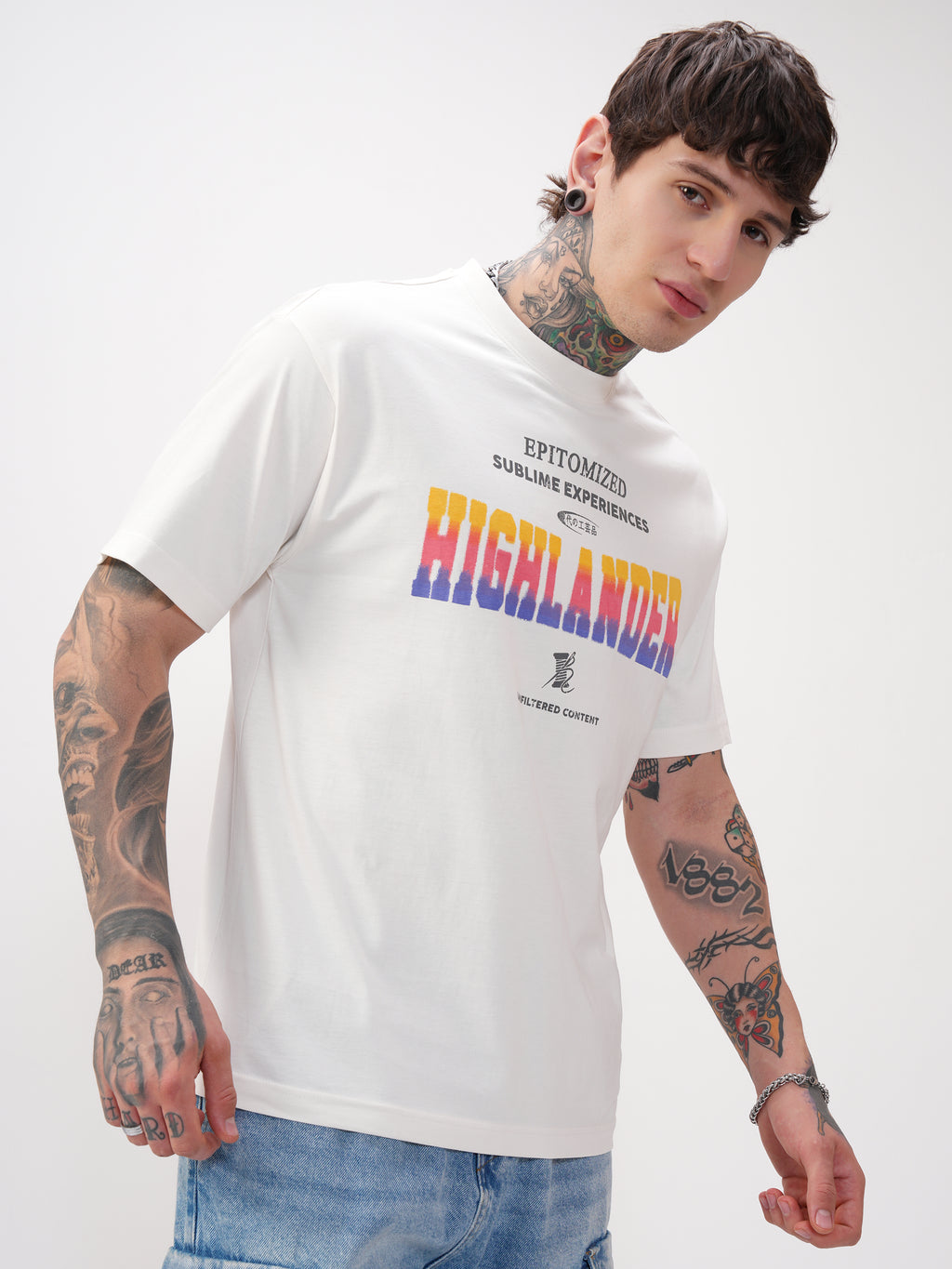 Highlander Men White Printed Round Neck T-Shirt - White - Image 6
