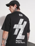 Highlander Men Black Printed Round Neck Oversized Fit T-Shirt - Black - Image 1