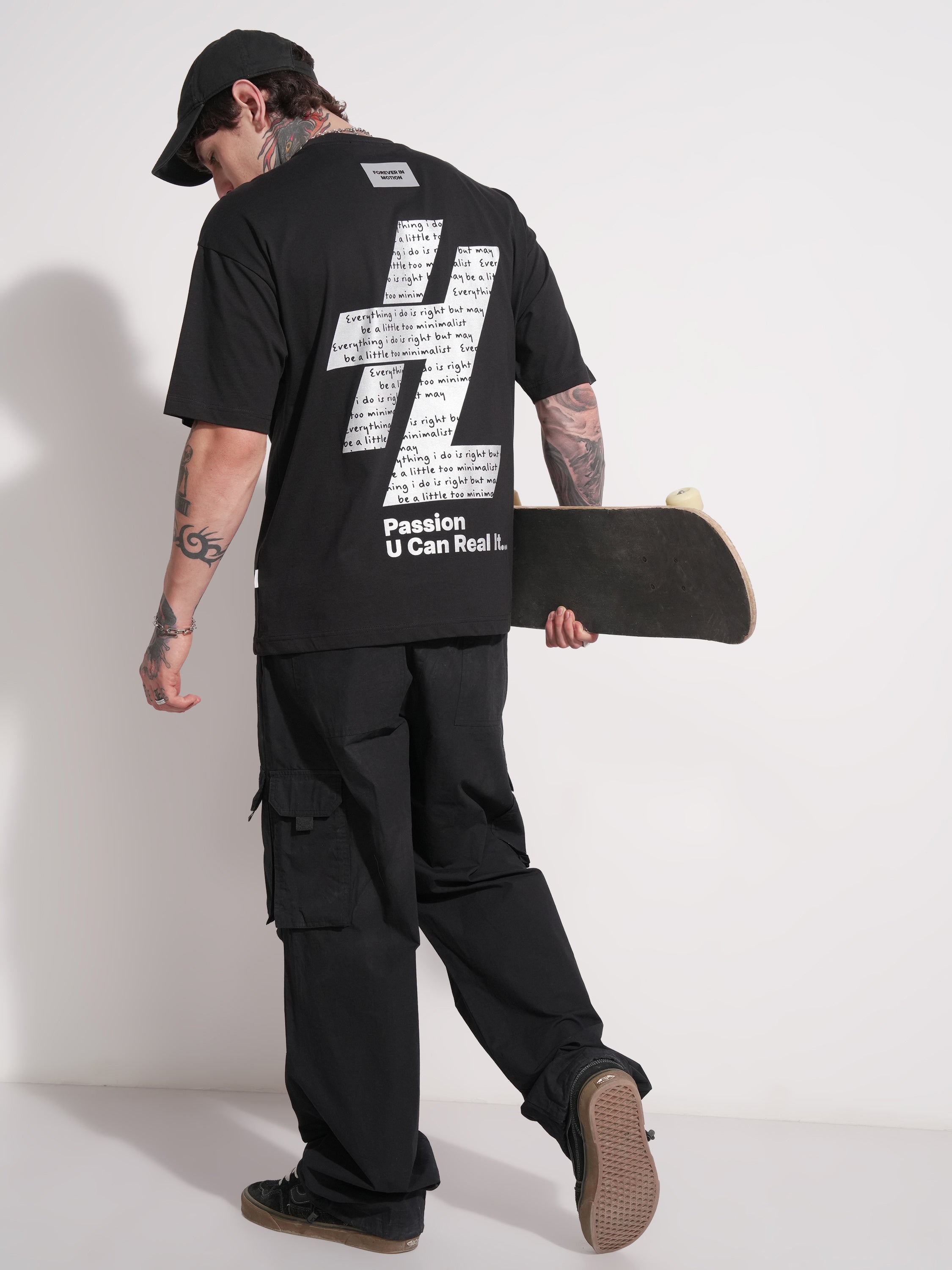 Highlander Men Black Printed Round Neck Oversized Fit T-Shirt - Black - Image 2